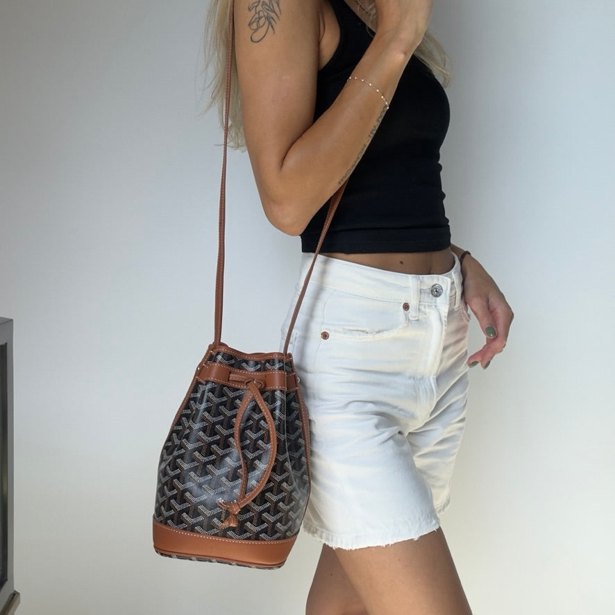 Goyard Petit Flot Bucket Bag Black & Tan - Queen May