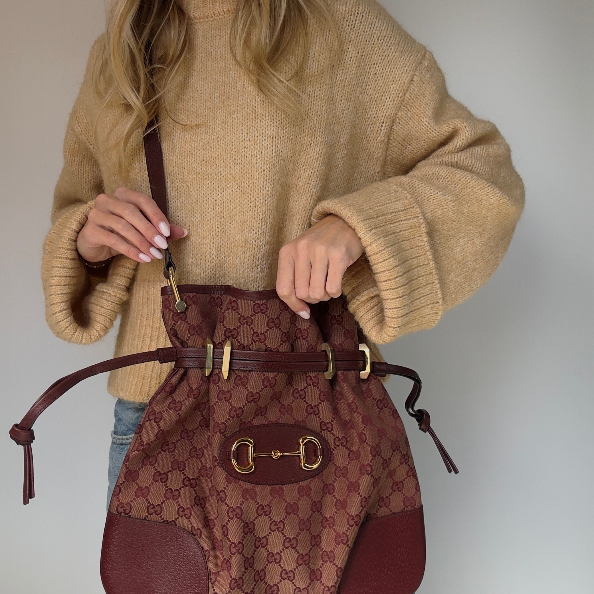 Gucci Horsebit 1955 Maroon Canvas Shoulder Bag - Queen May