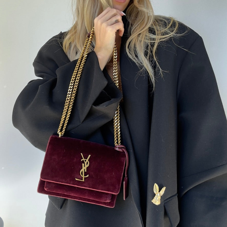Saint Laurent Velvet Monogram Sunset Bag - Queen May