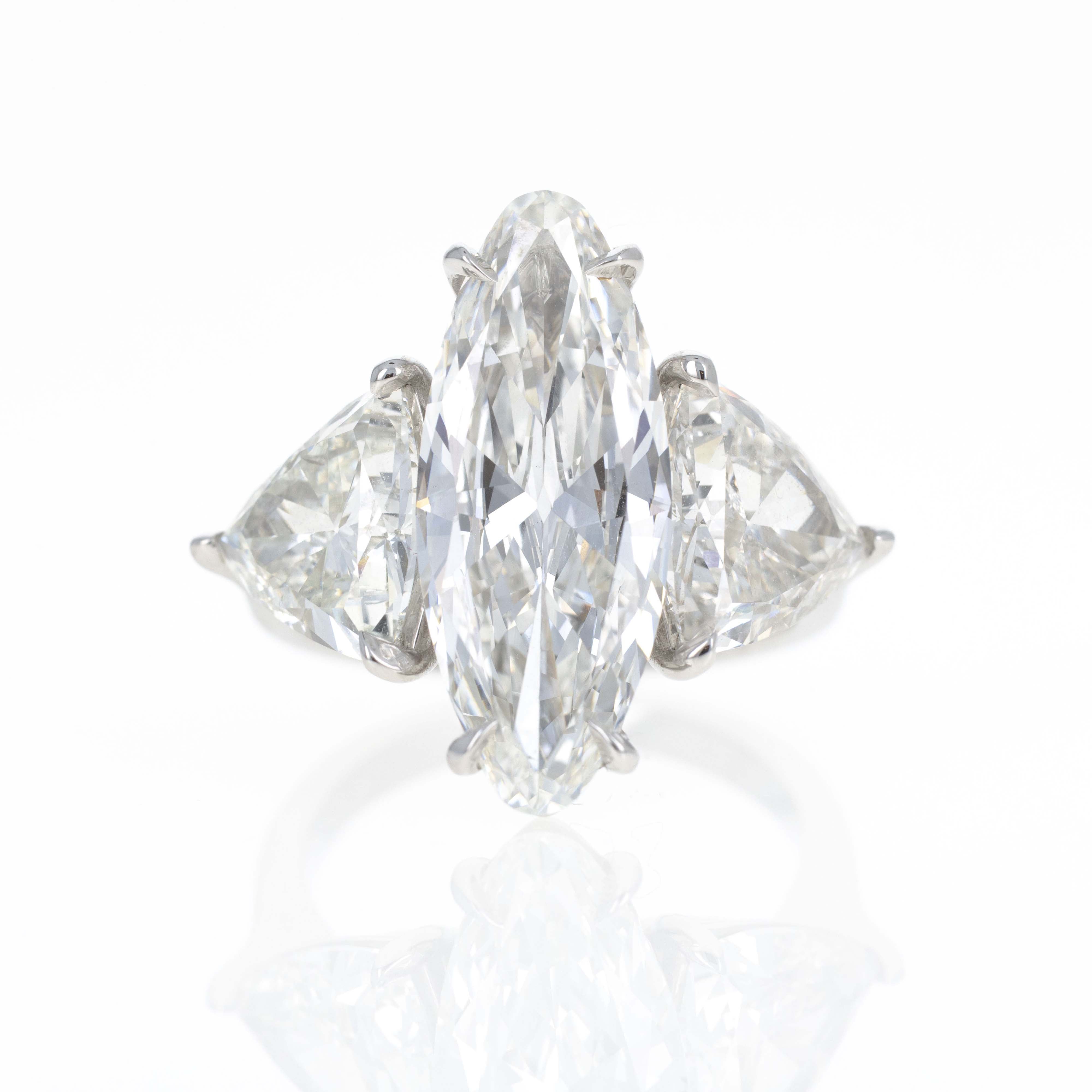 Platinum 5.16 Carat Moval Diamond Three Stone Engagement Ring - Queen May