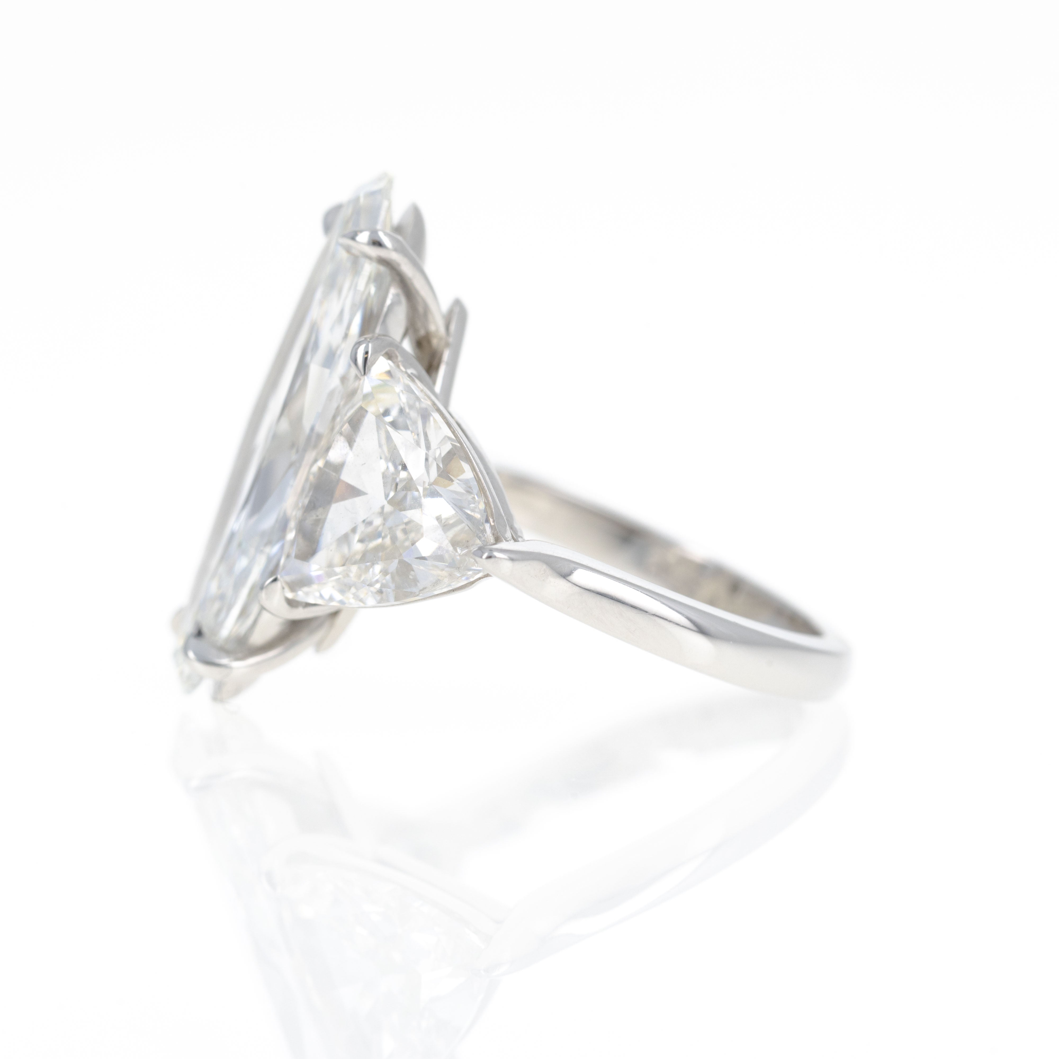 Platinum 5.16 Carat Moval Diamond Three Stone Engagement Ring - Queen May