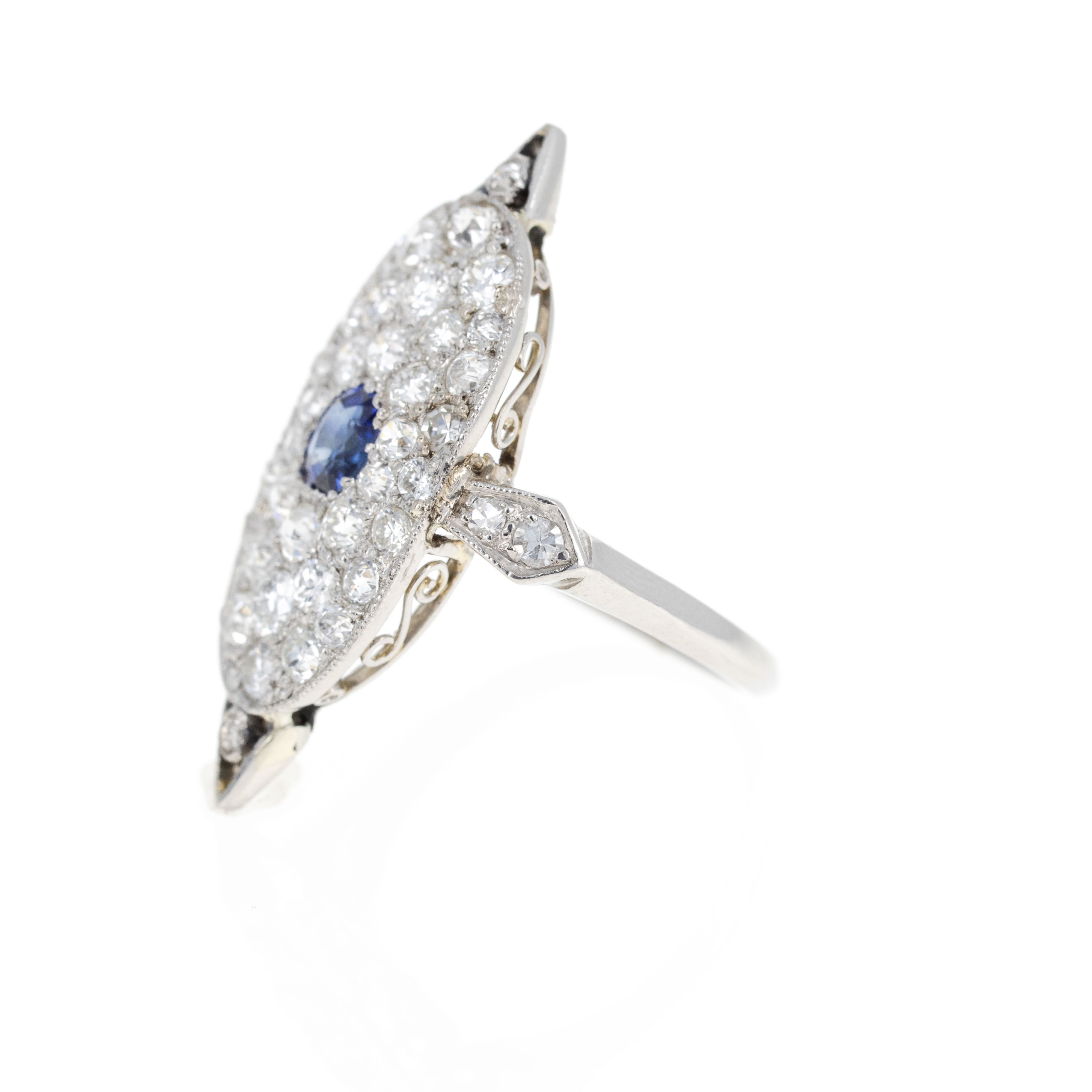 Art Deco Platinum 0.40 Carat Natural Sapphire Old European Diamond Ring - Queen May