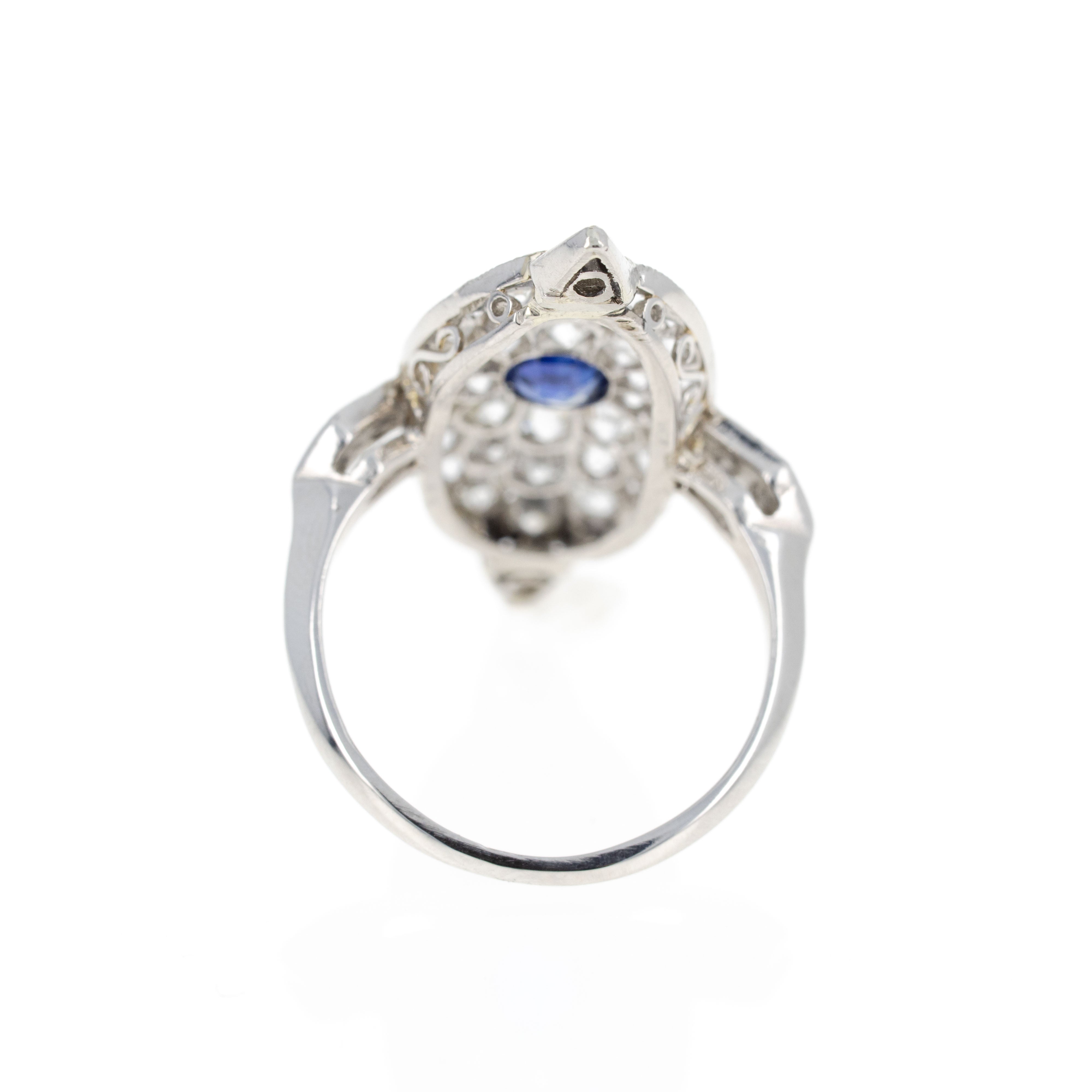 Art Deco Platinum 0.40 Carat Natural Sapphire Old European Diamond Ring - Queen May