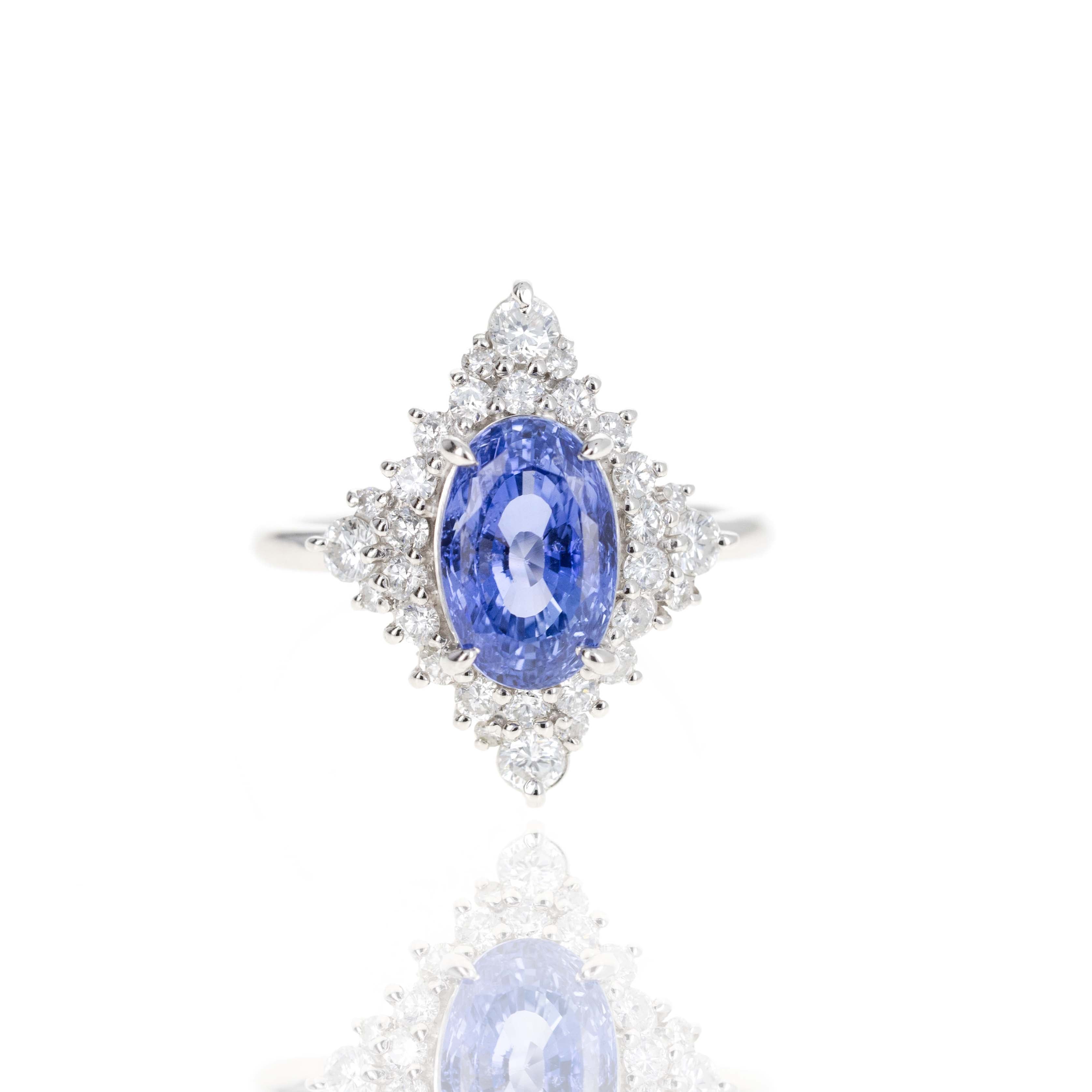 Platinum 4.53 Carat Natural Madagascar No Heat Sapphire Diamond Halo Ring - Queen May
