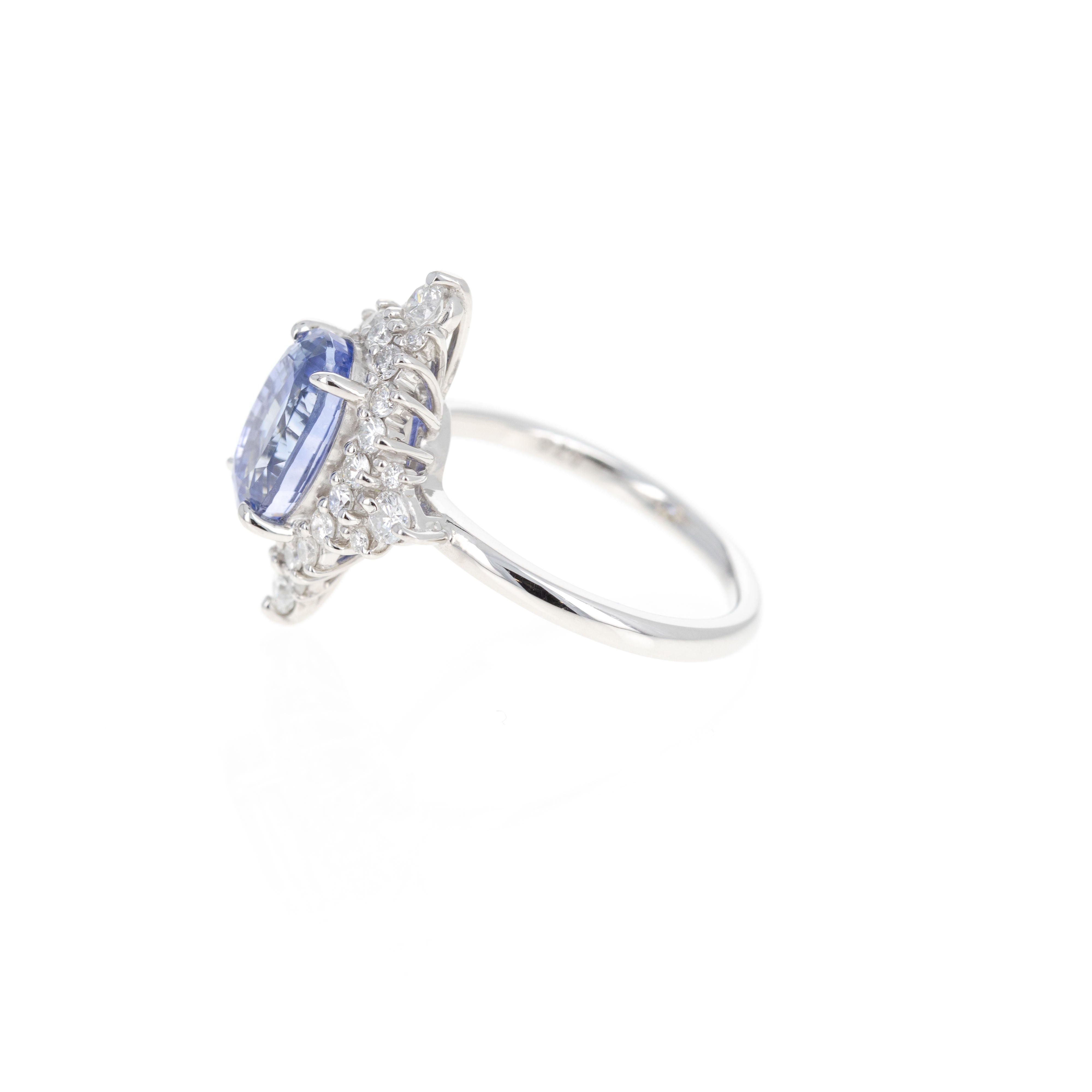 Platinum 4.53 Carat Natural Madagascar No Heat Sapphire Diamond Halo Ring - Queen May