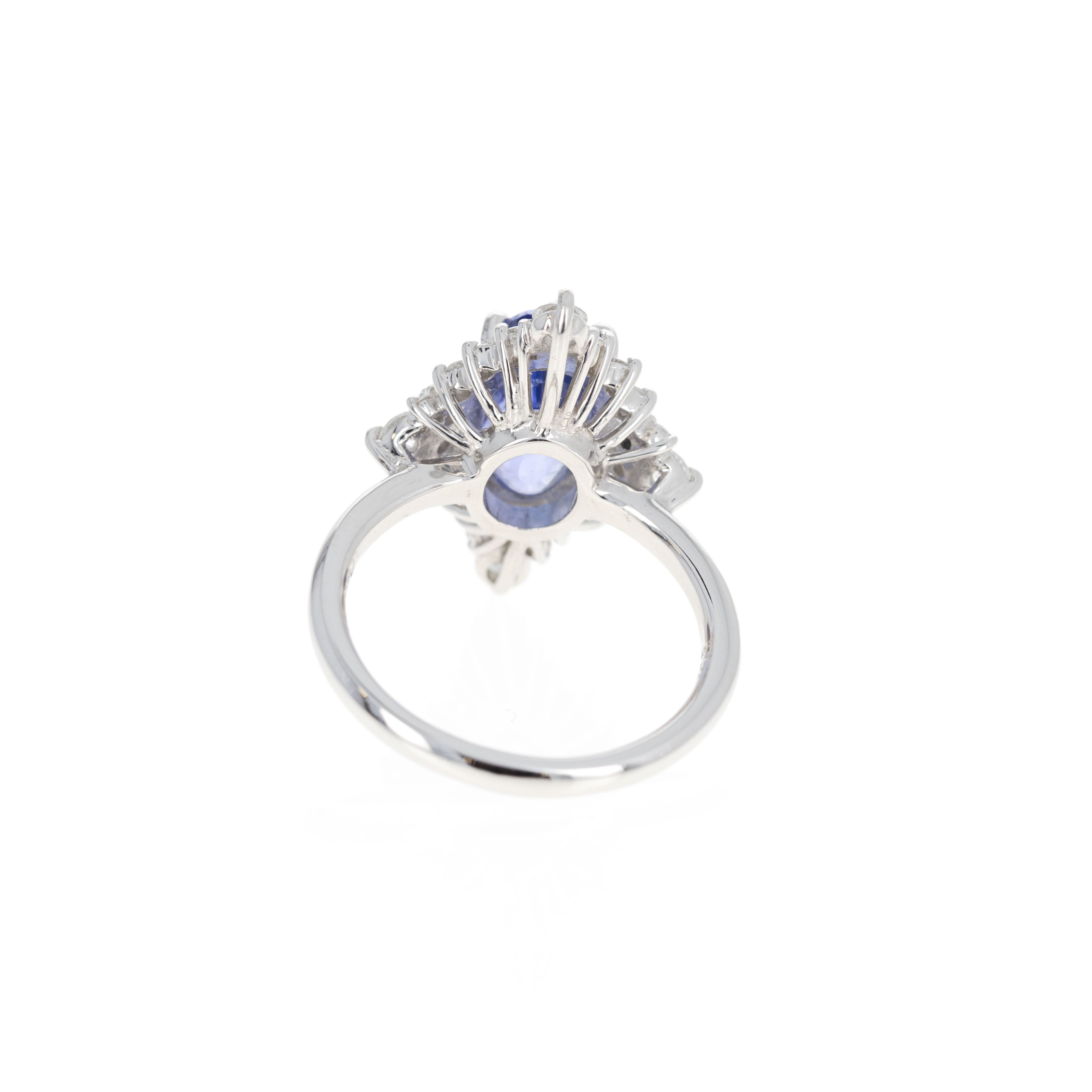 Platinum 4.53 Carat Natural Madagascar No Heat Sapphire Diamond Halo Ring - Queen May