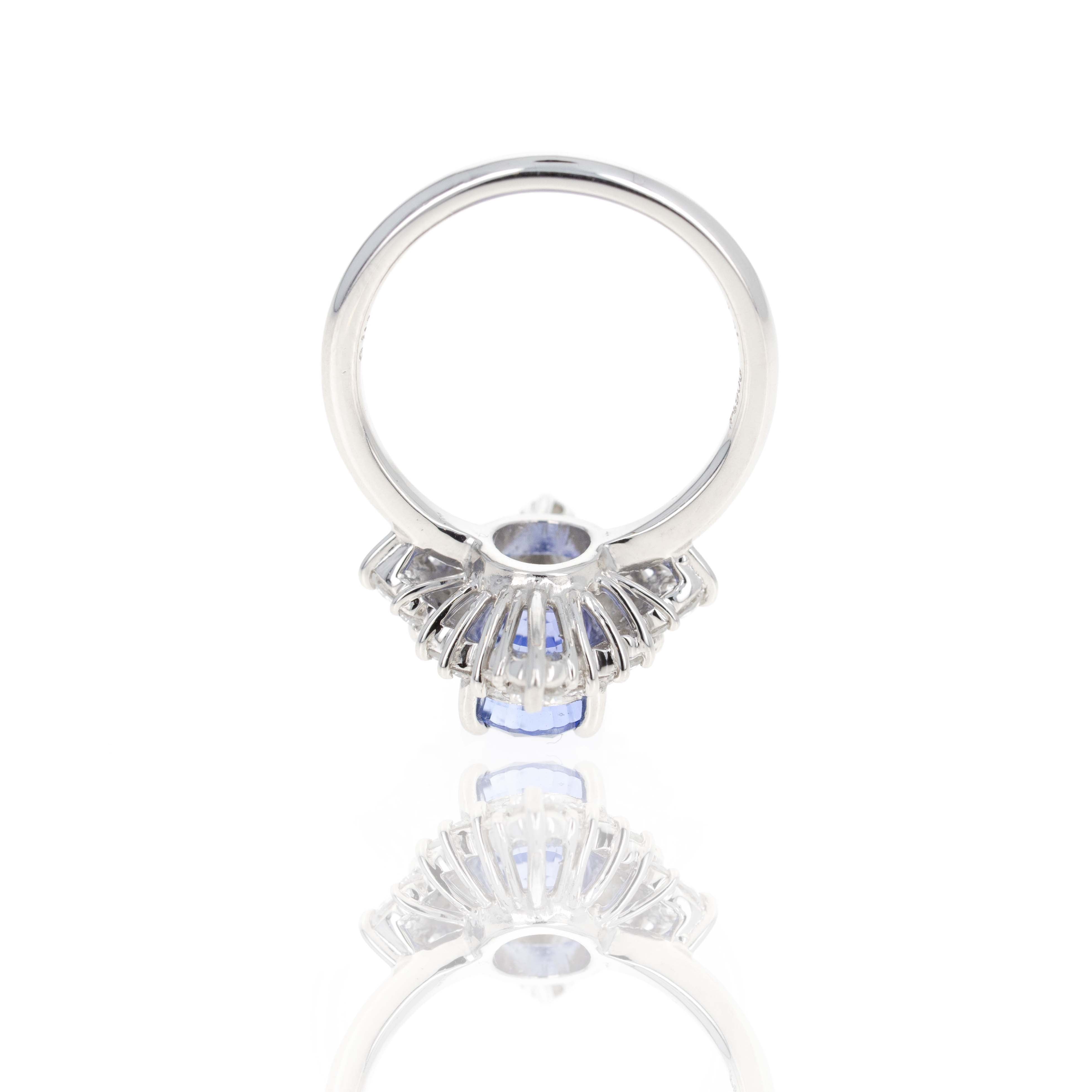 Platinum 4.53 Carat Natural Madagascar No Heat Sapphire Diamond Halo Ring - Queen May
