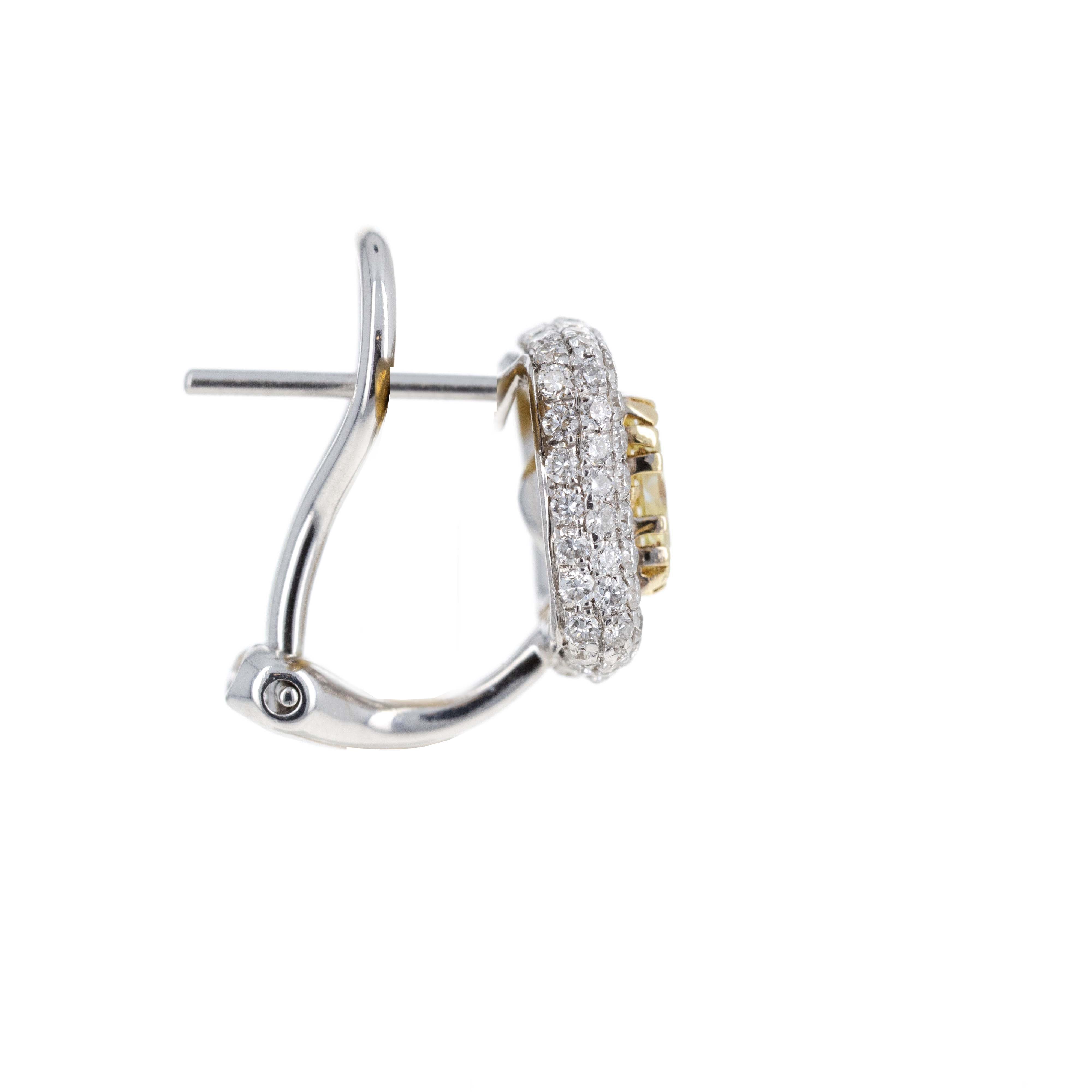 18K Gold Fancy Light Yellow Radiant Diamond Pave Omega Back Earrings - Queen May