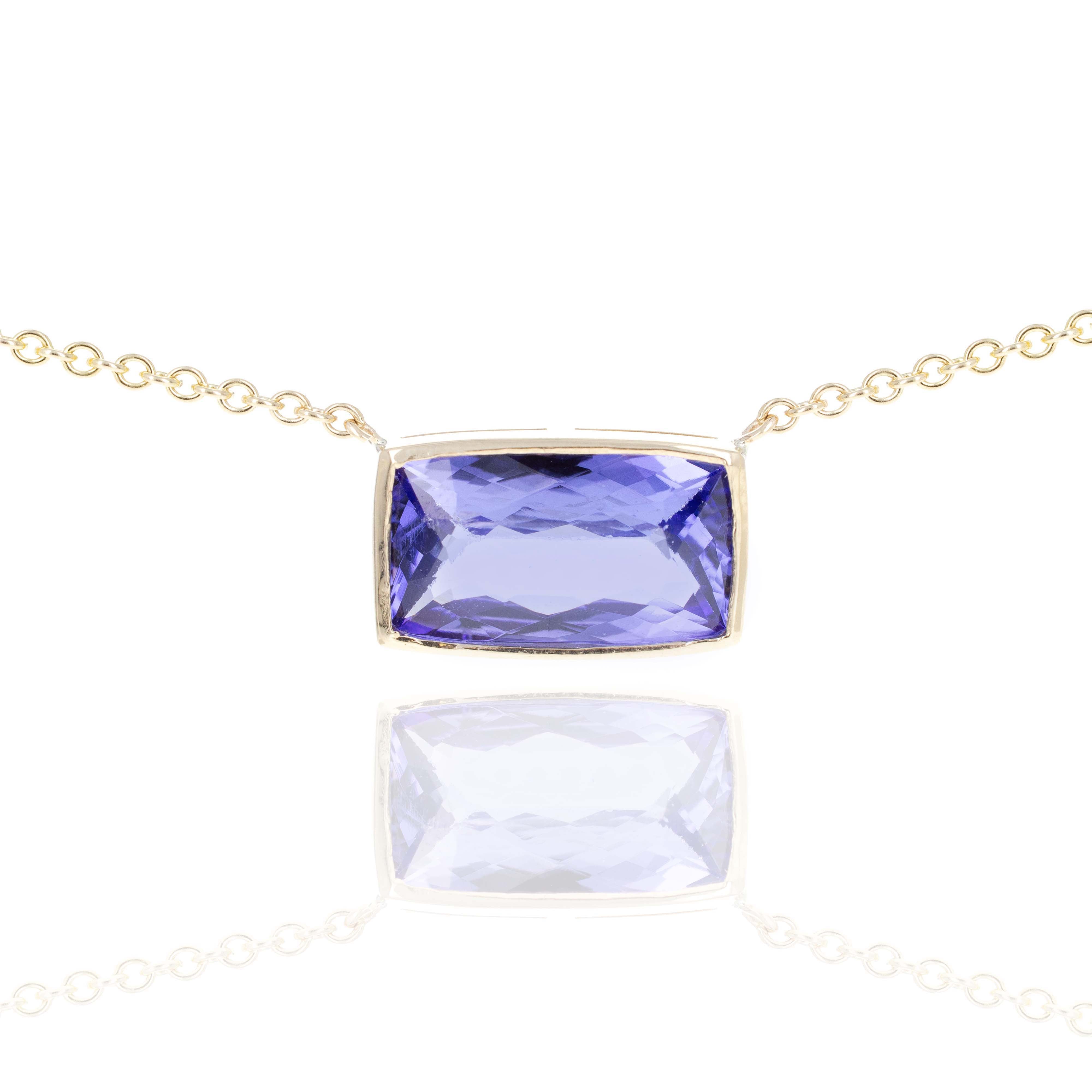 14K Yellow Gold 4.80 Carat Tanzanite Bezel Necklace - Queen May