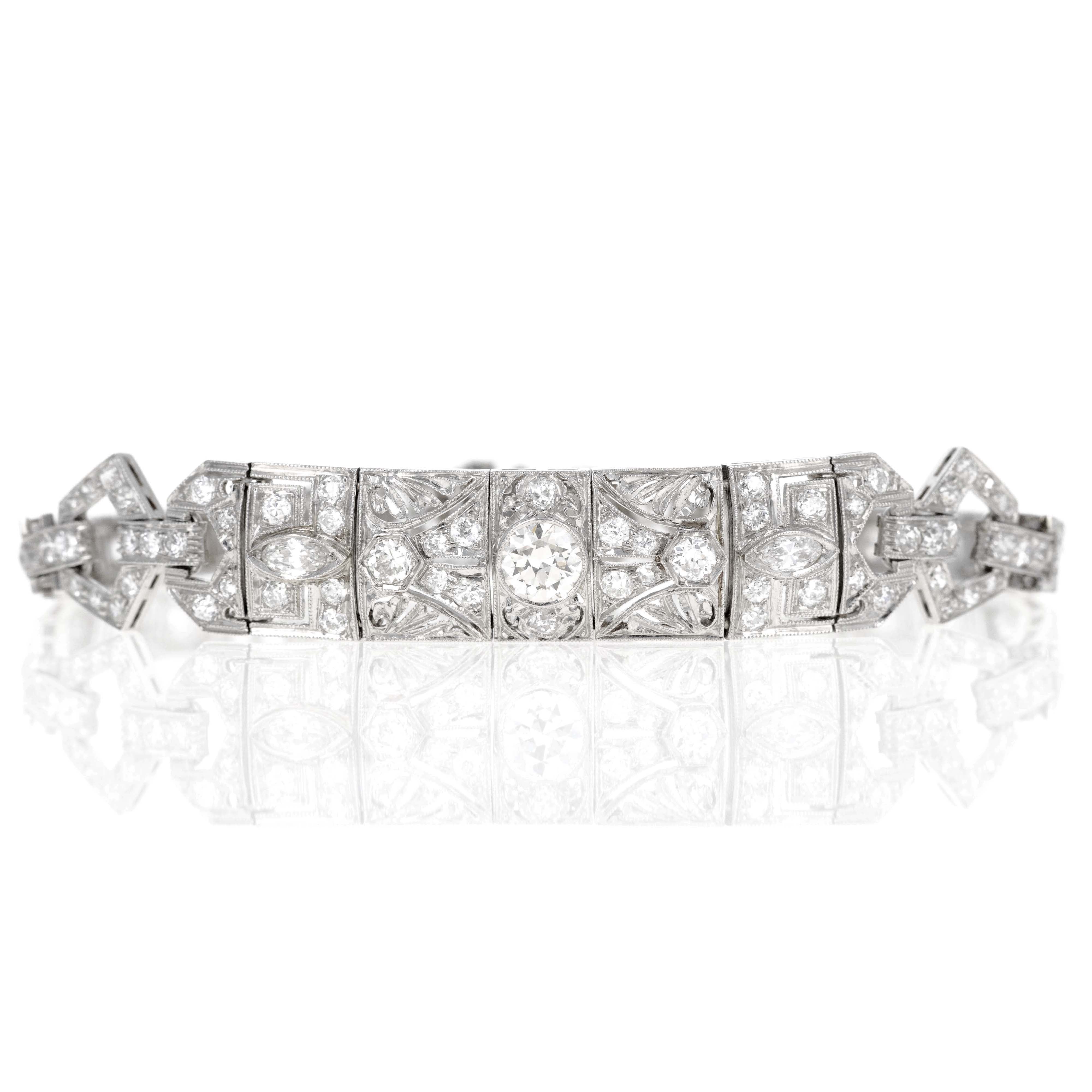 Platinum Art Deco 0.45 Old European Cut Diamond Filigree Bracelet - Queen May