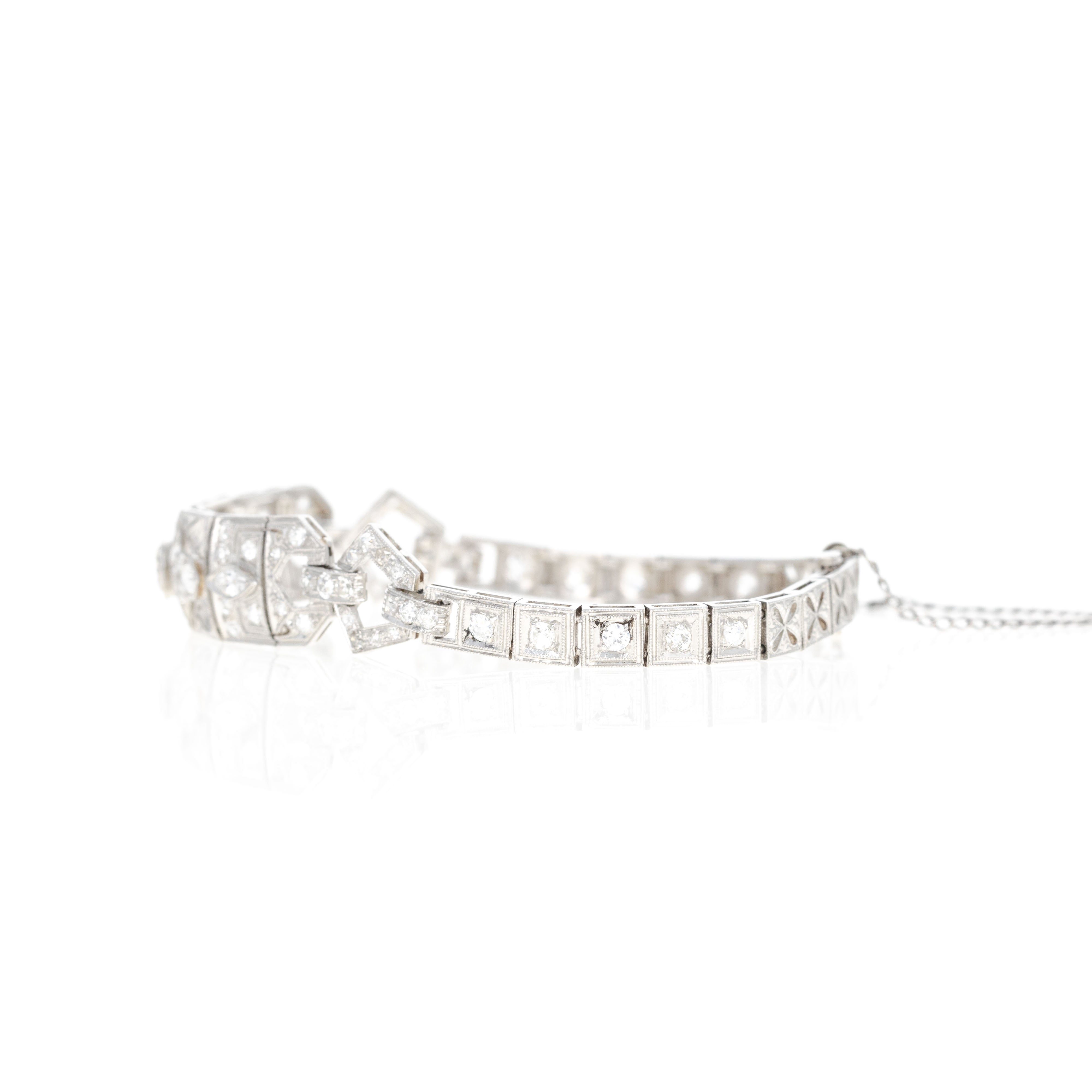 Platinum Art Deco 0.45 Old European Cut Diamond Filigree Bracelet - Queen May