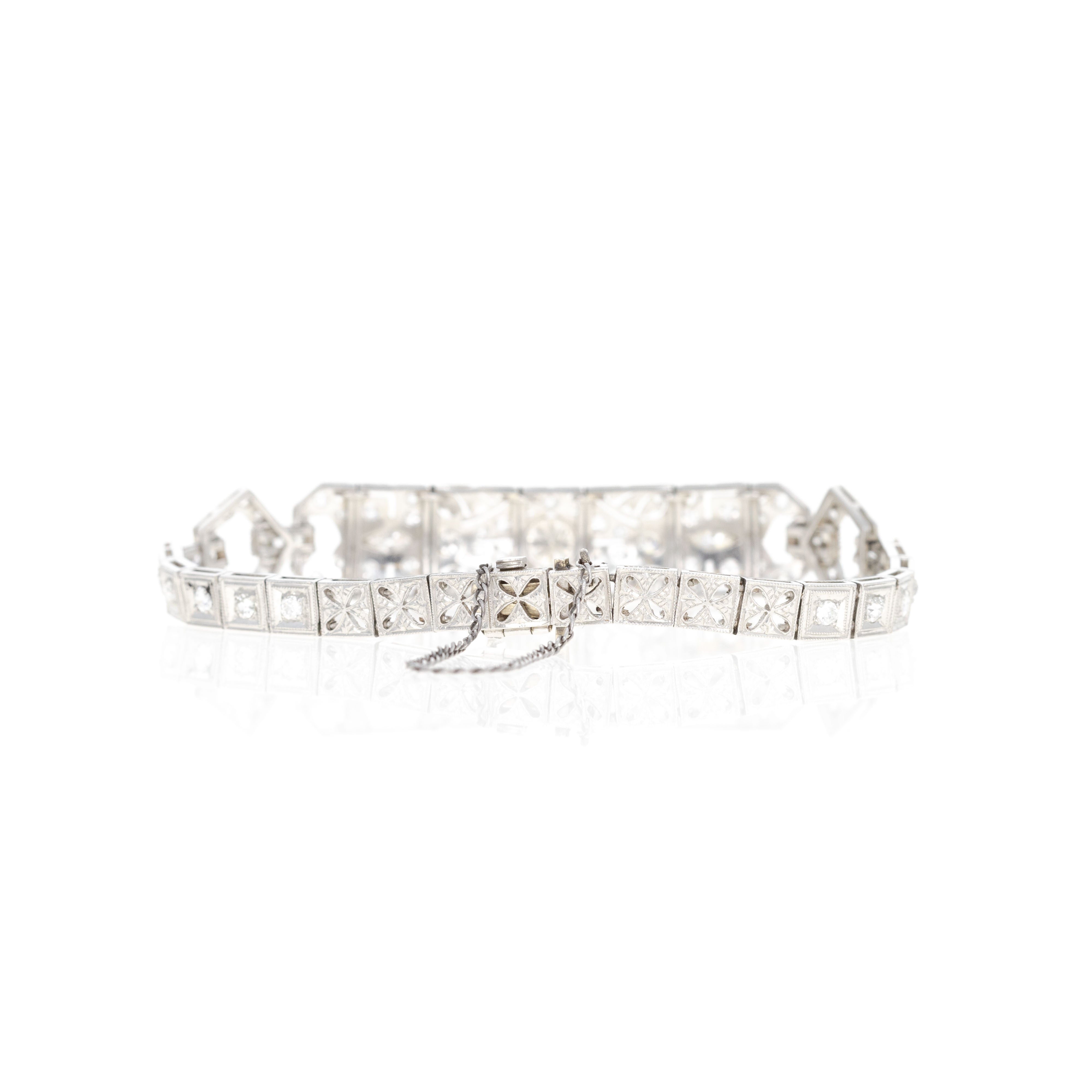 Platinum Art Deco 0.45 Old European Cut Diamond Filigree Bracelet - Queen May