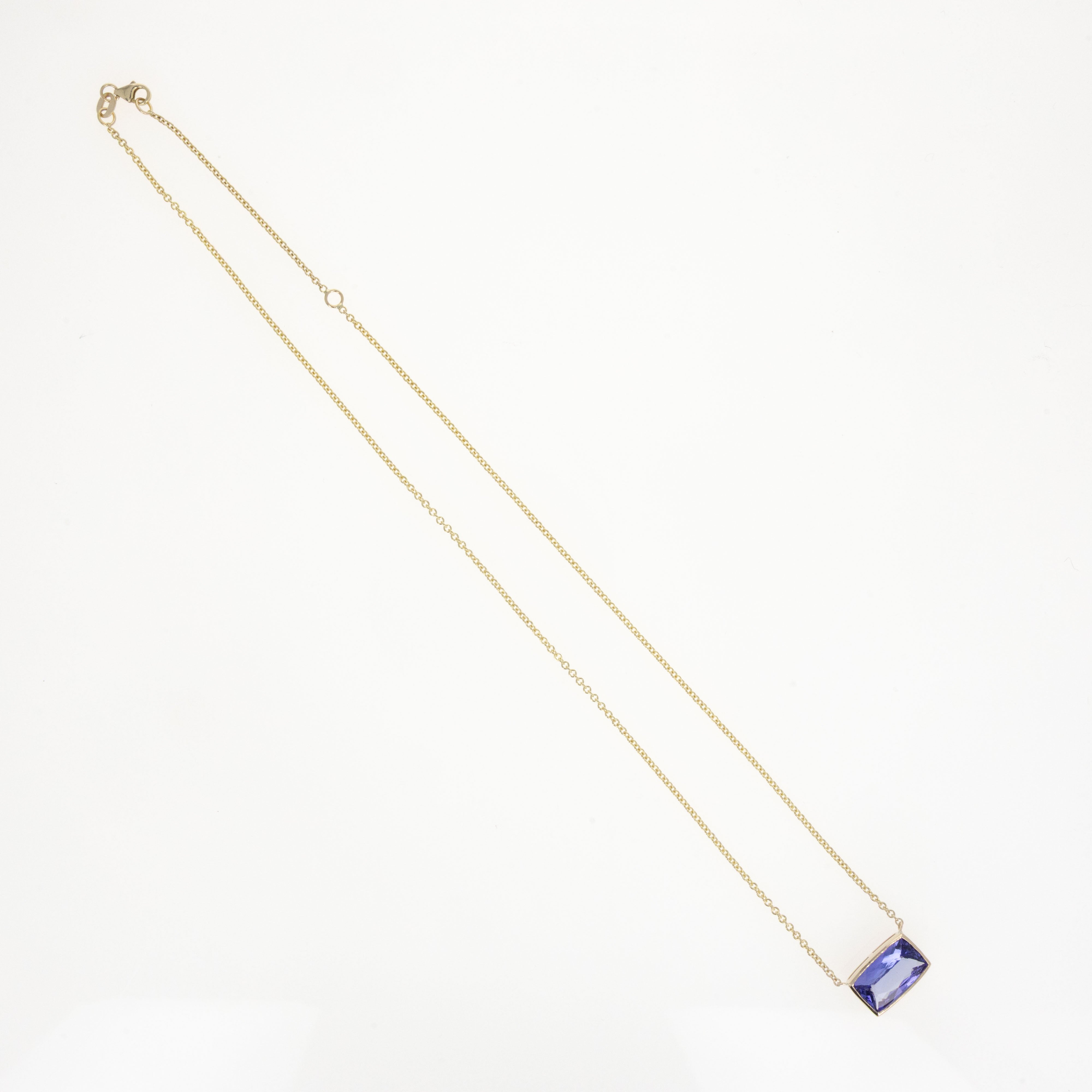 14K Yellow Gold 4.80 Carat Tanzanite Bezel Necklace - Queen May