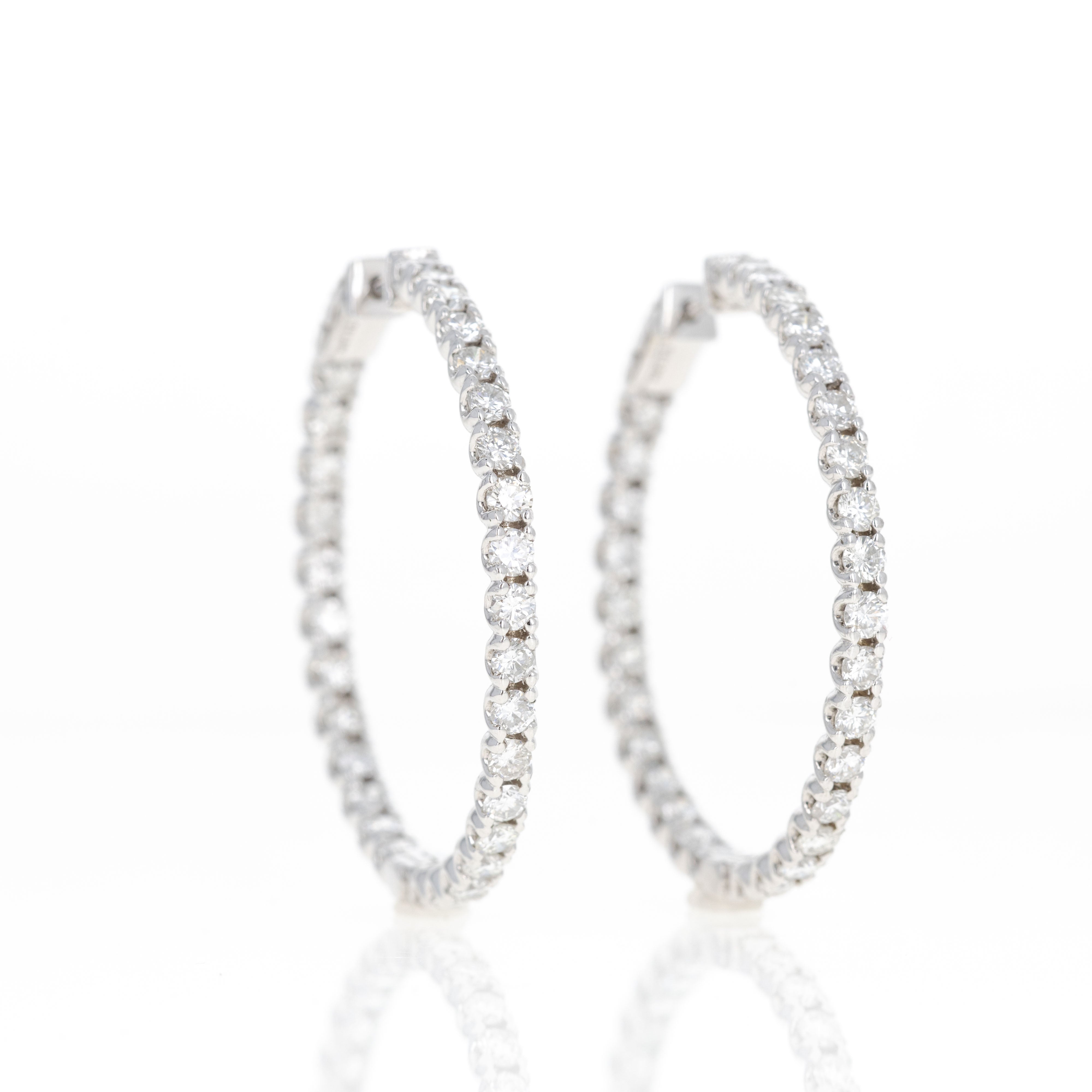 14K White Gold 5.29 Carat Round Diamond Inside-Out Hoop Earrings - Queen May