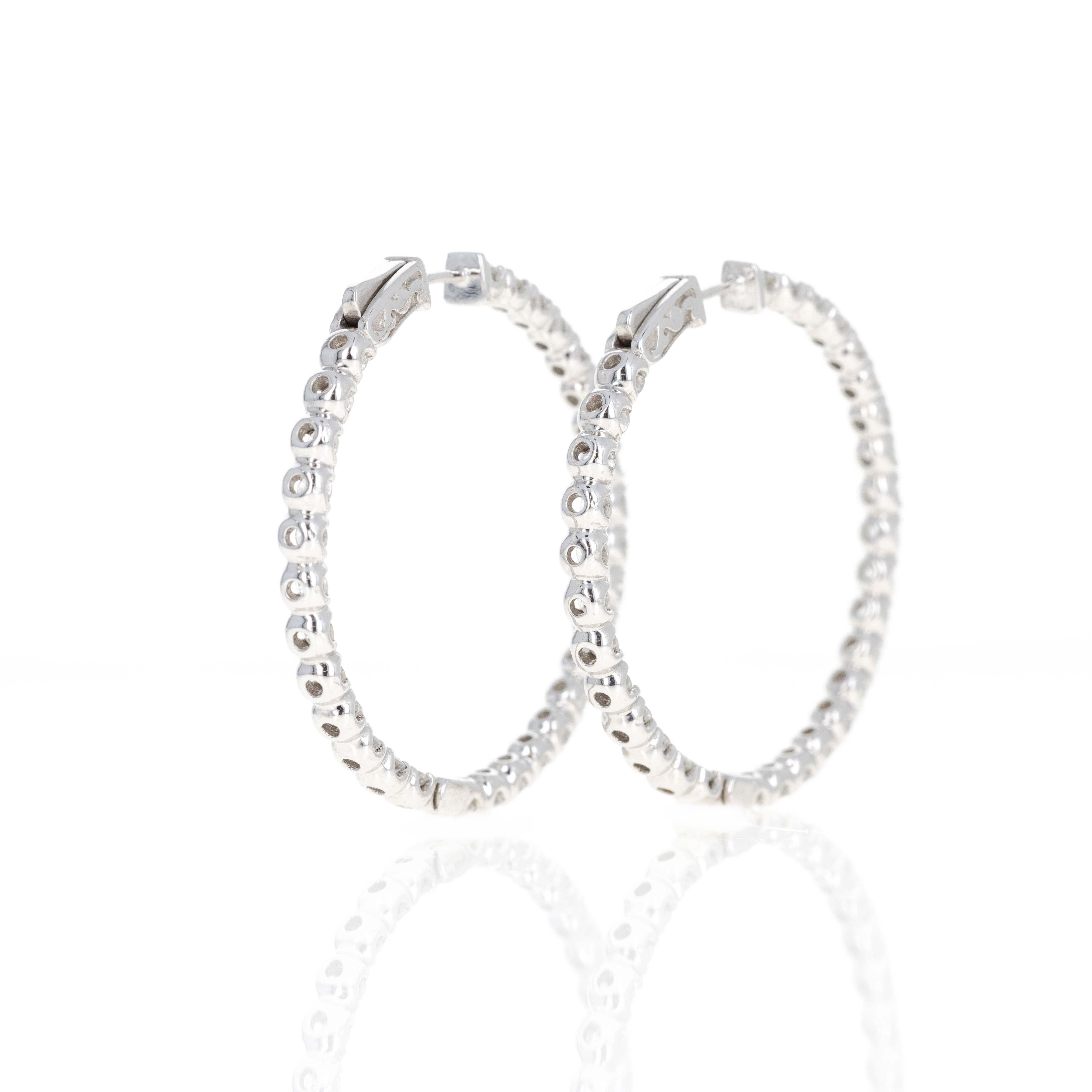 14K White Gold 5.29 Carat Round Diamond Inside-Out Hoop Earrings - Queen May