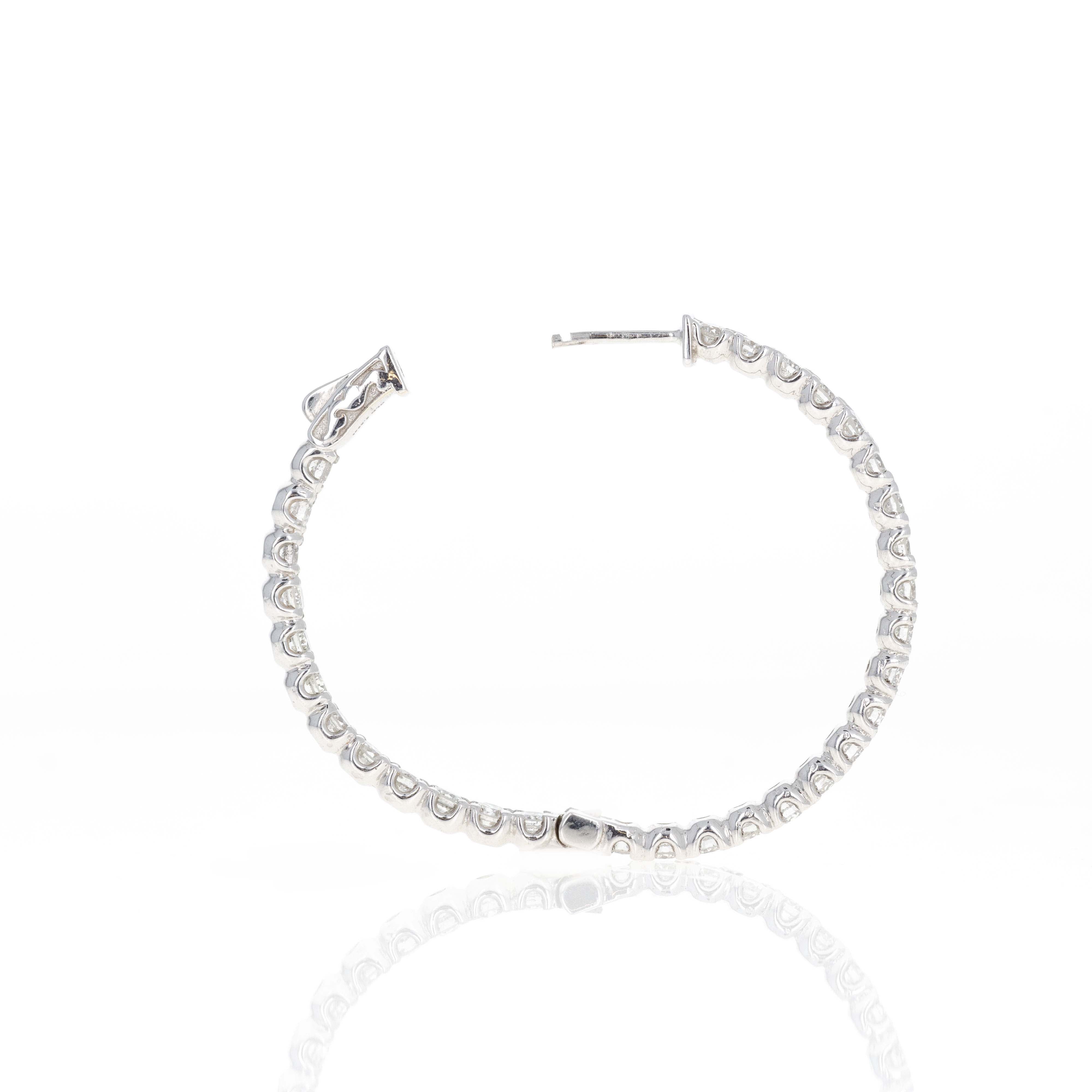 14K White Gold 5.29 Carat Round Diamond Inside-Out Hoop Earrings - Queen May