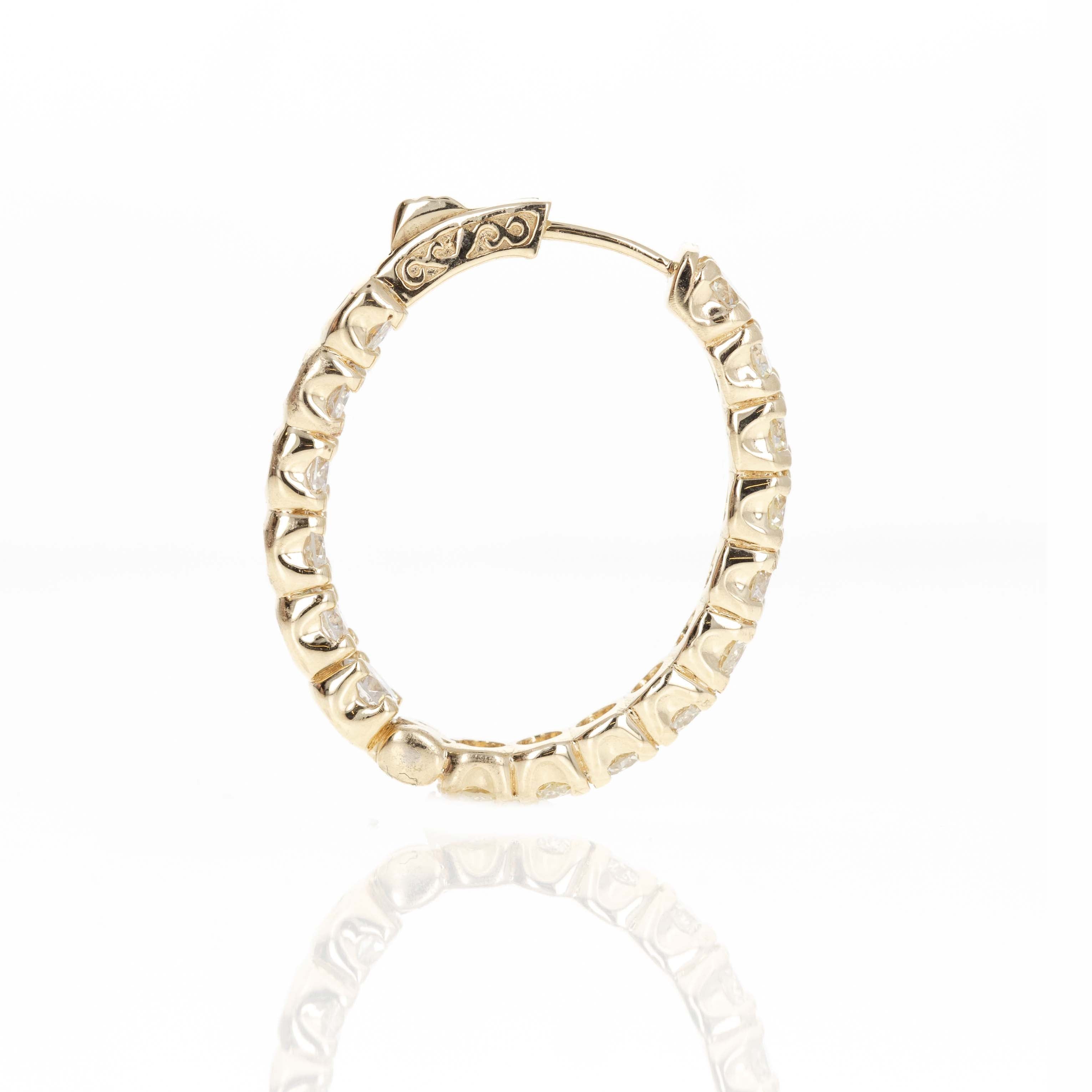 14K Yellow Gold 5.30 Carat Round Diamond Inside-Out Oval Hoop Earrings - Queen May