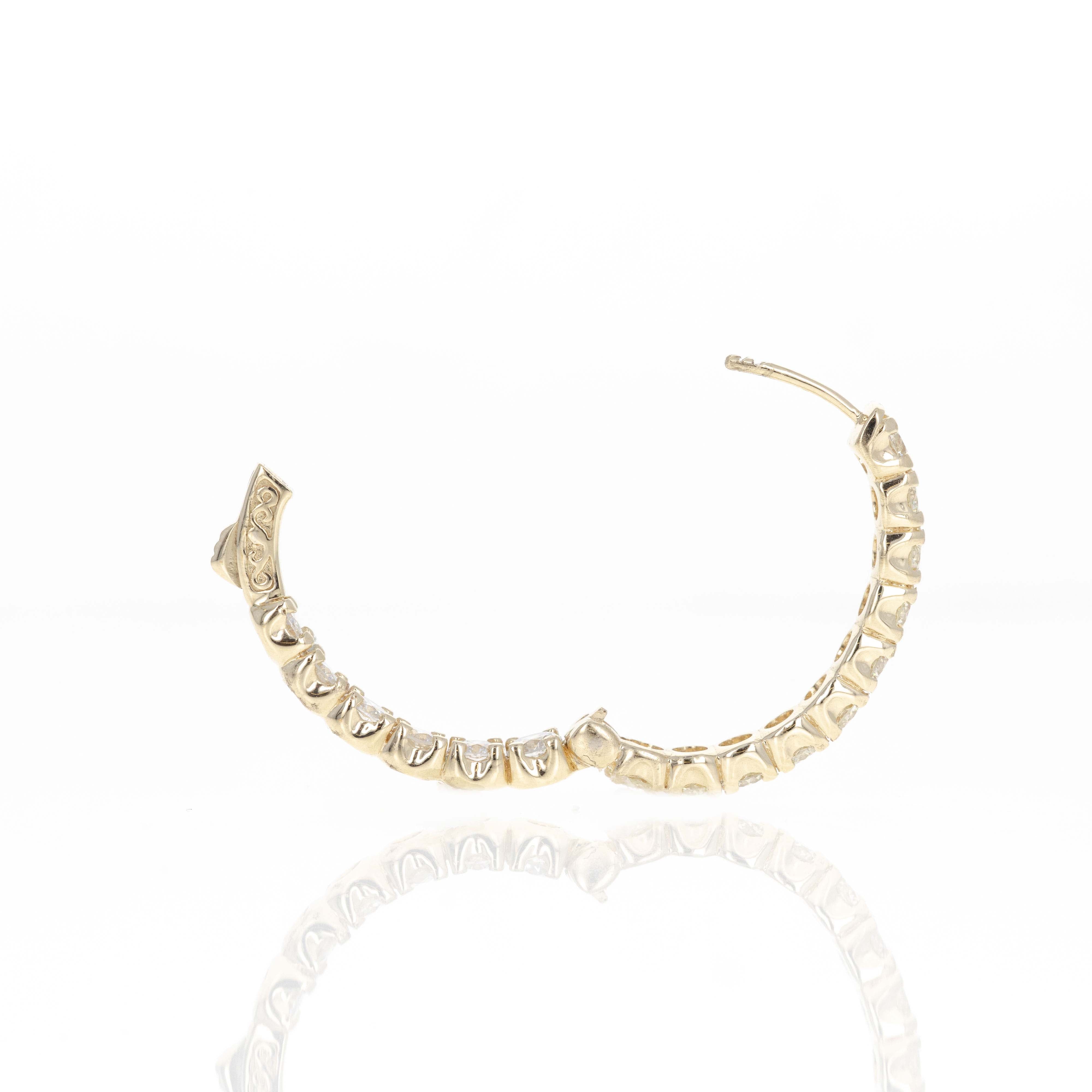14K Yellow Gold 5.30 Carat Round Diamond Inside-Out Oval Hoop Earrings - Queen May