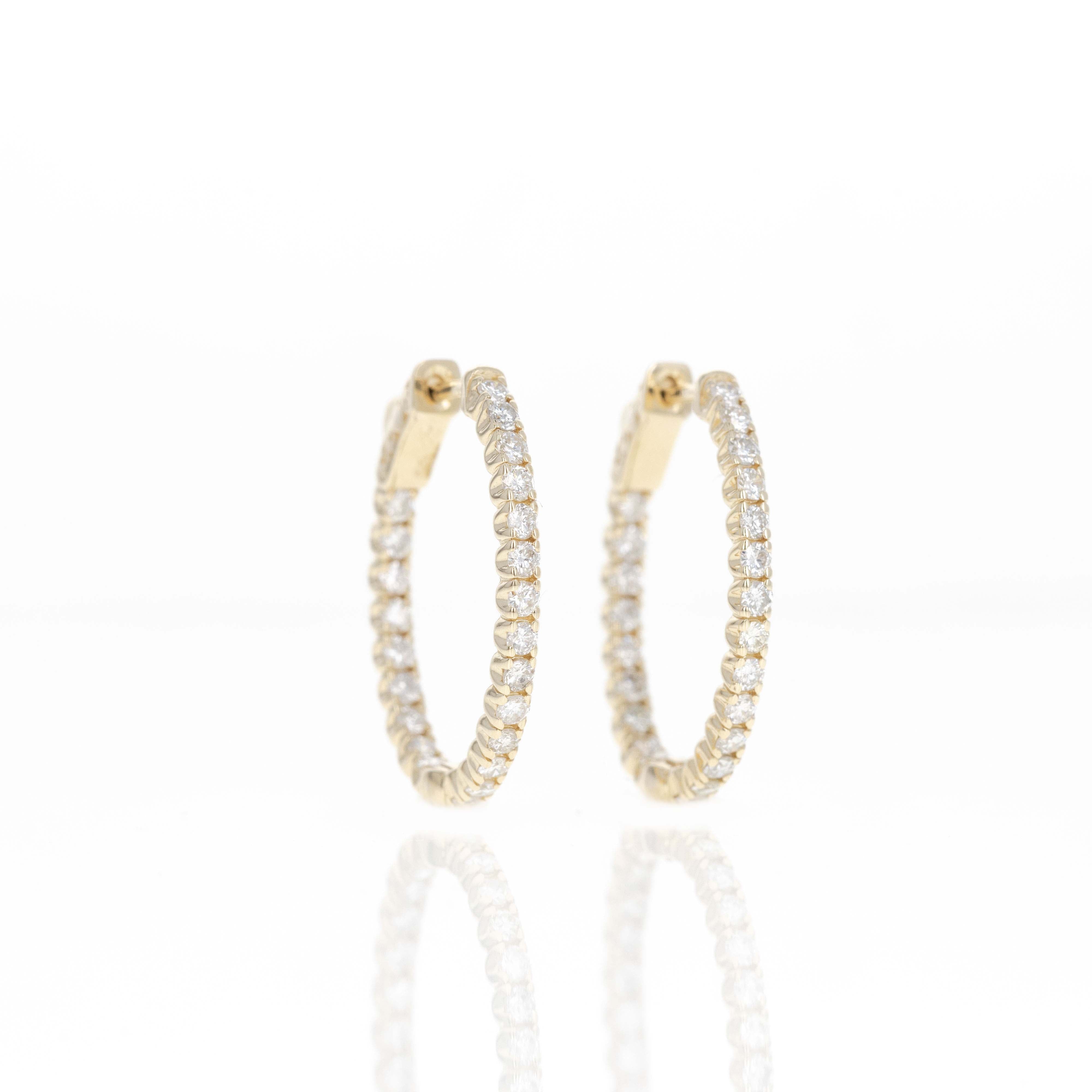 14K Yellow Gold 1.75 Carat Round Diamond Inside-Out Oval Hoop Earrings - Queen May