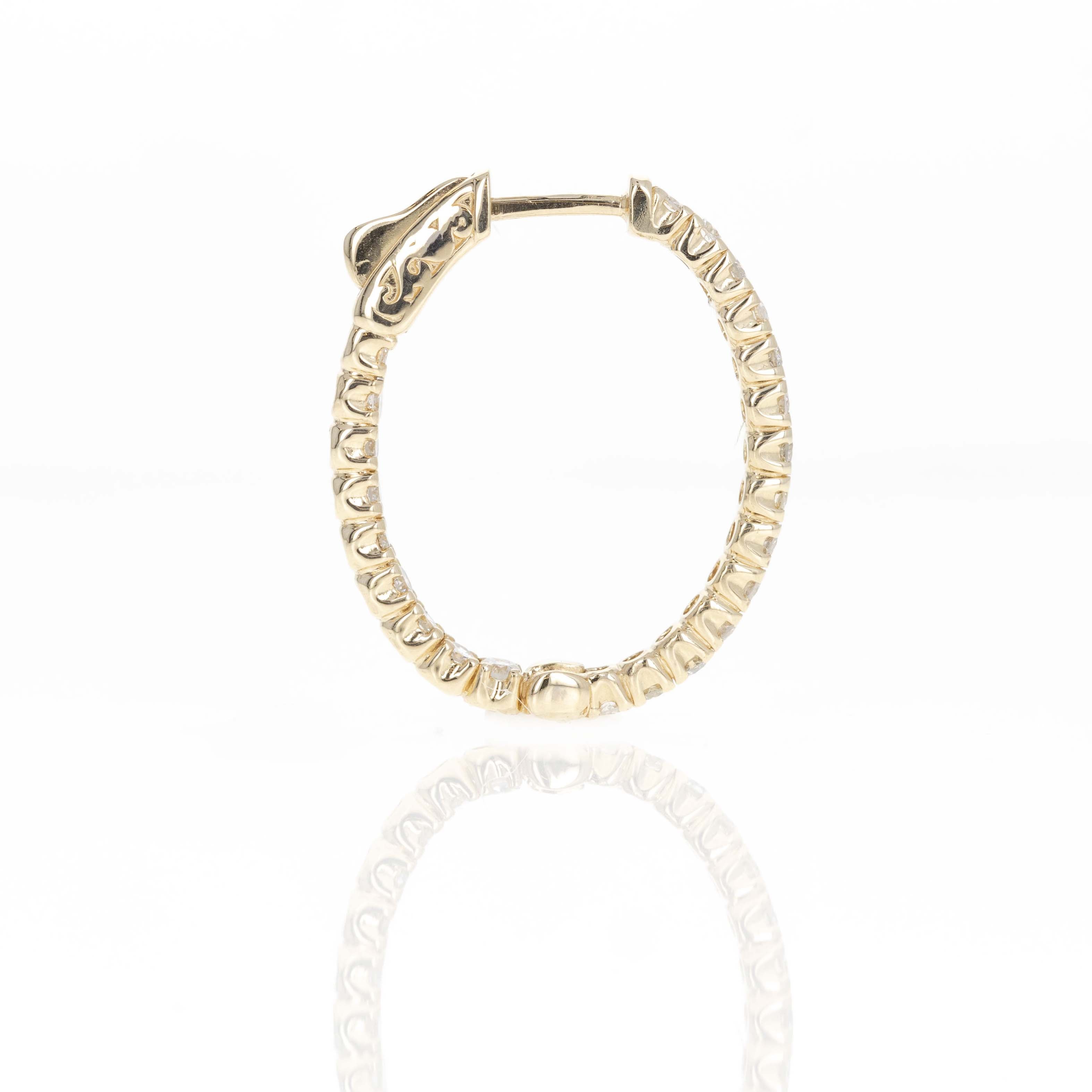 14K Yellow Gold 1.75 Carat Round Diamond Inside-Out Oval Hoop Earrings - Queen May