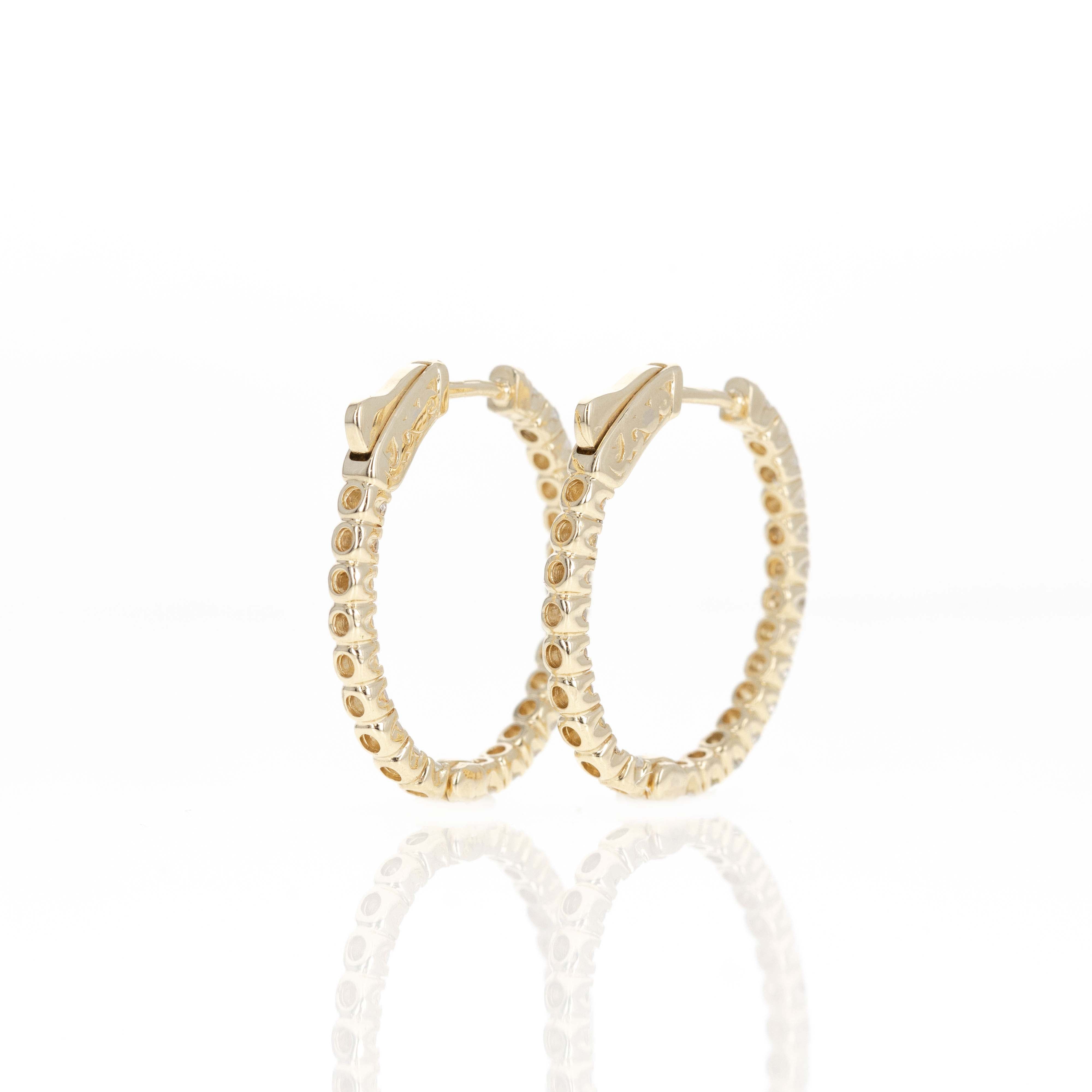14K Yellow Gold 1.75 Carat Round Diamond Inside-Out Oval Hoop Earrings - Queen May