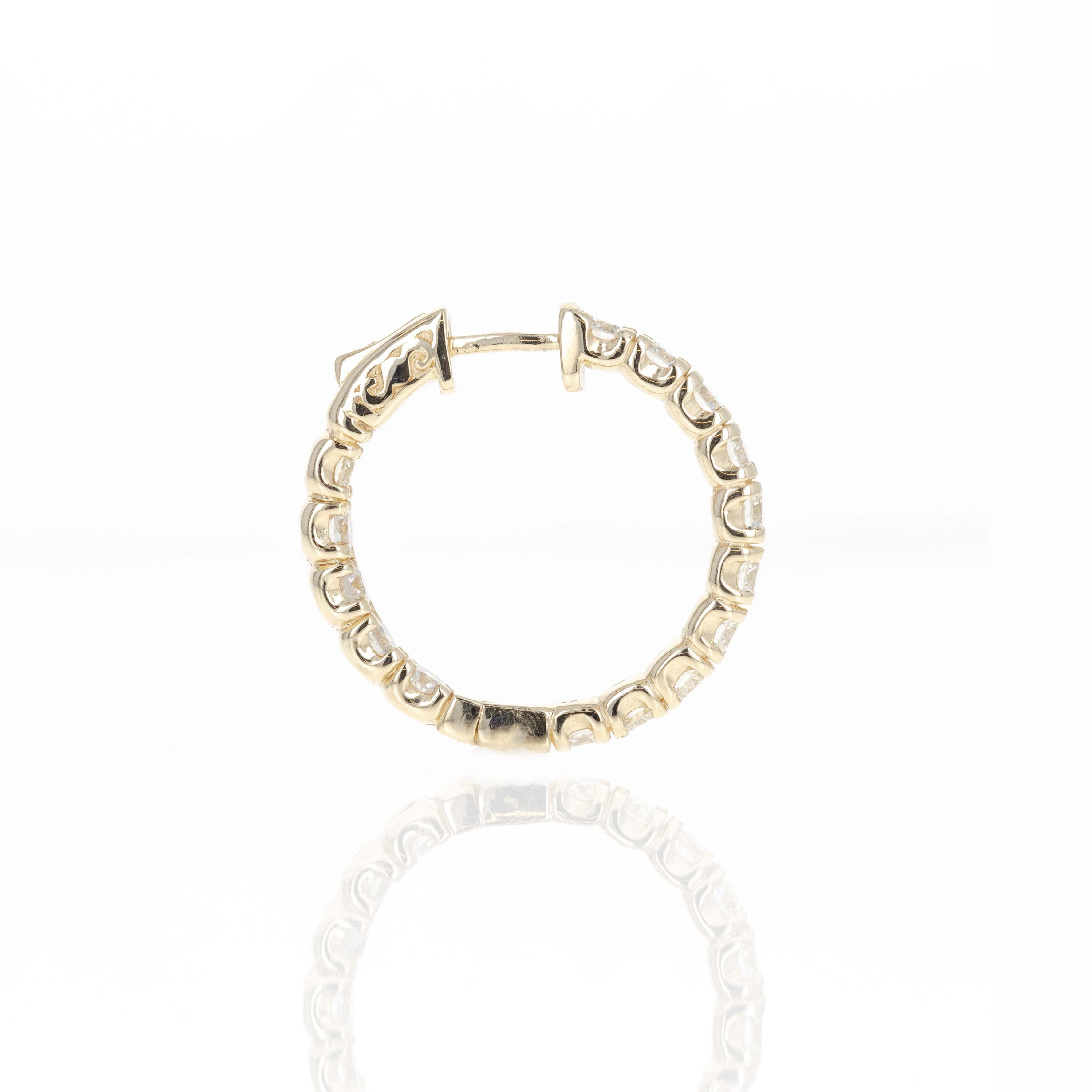 14K Yellow Gold 3.42 Carat Round Diamond Inside-Out Round Hoop Earrings - Queen May