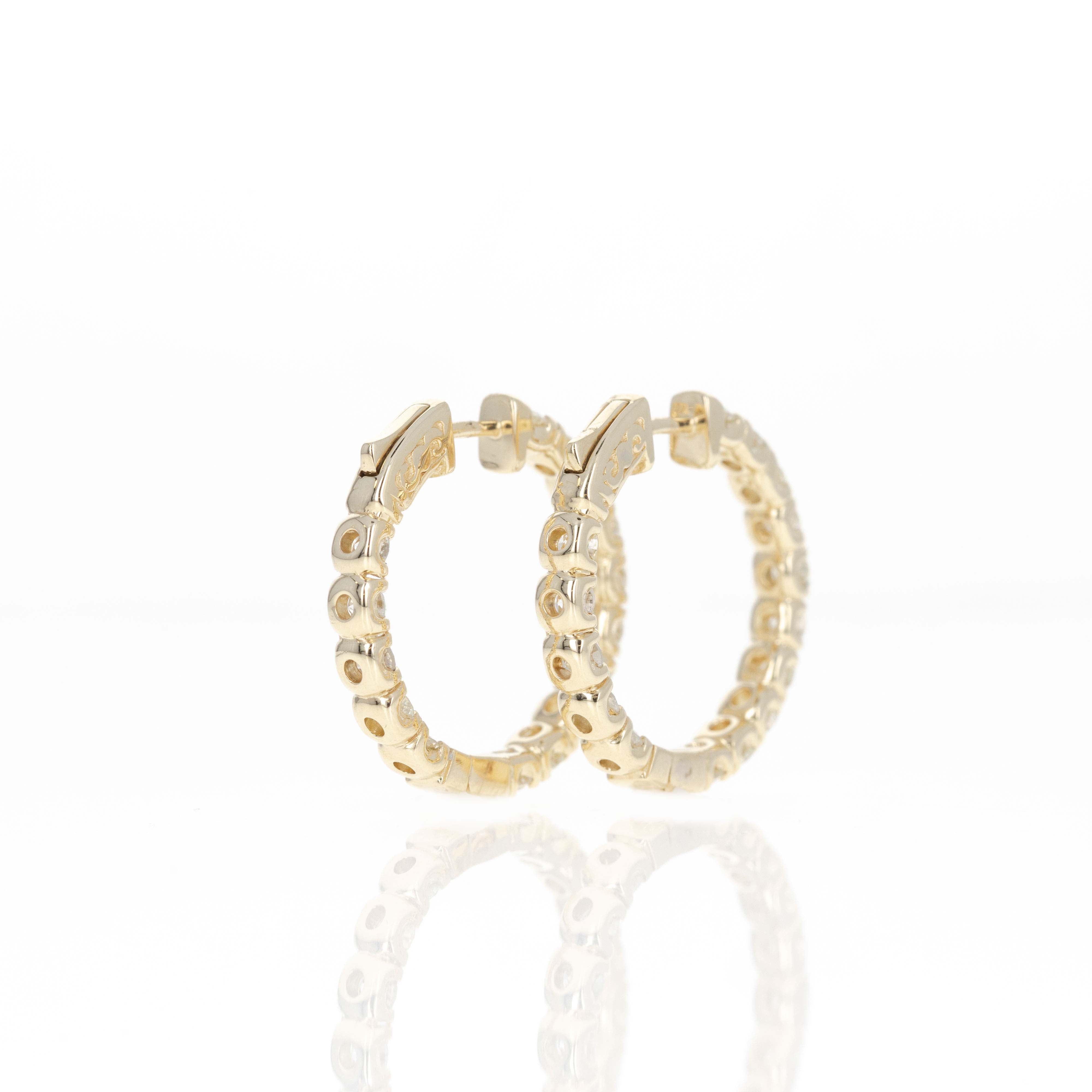 14K Yellow Gold 3.42 Carat Round Diamond Inside-Out Round Hoop Earrings - Queen May