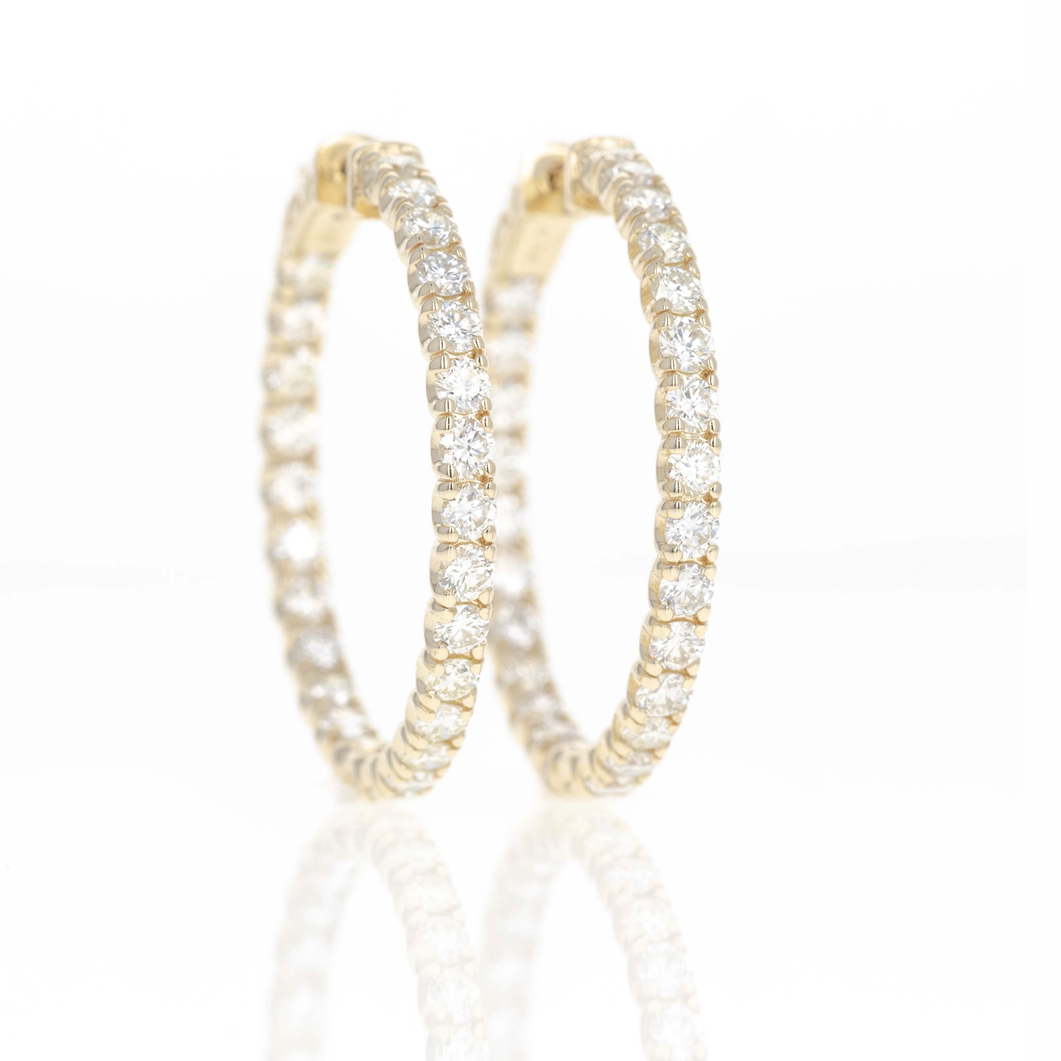 14K Yellow Gold 5.28 Carat Round Diamond Inside-Out Round Hoop Earrings - Queen May
