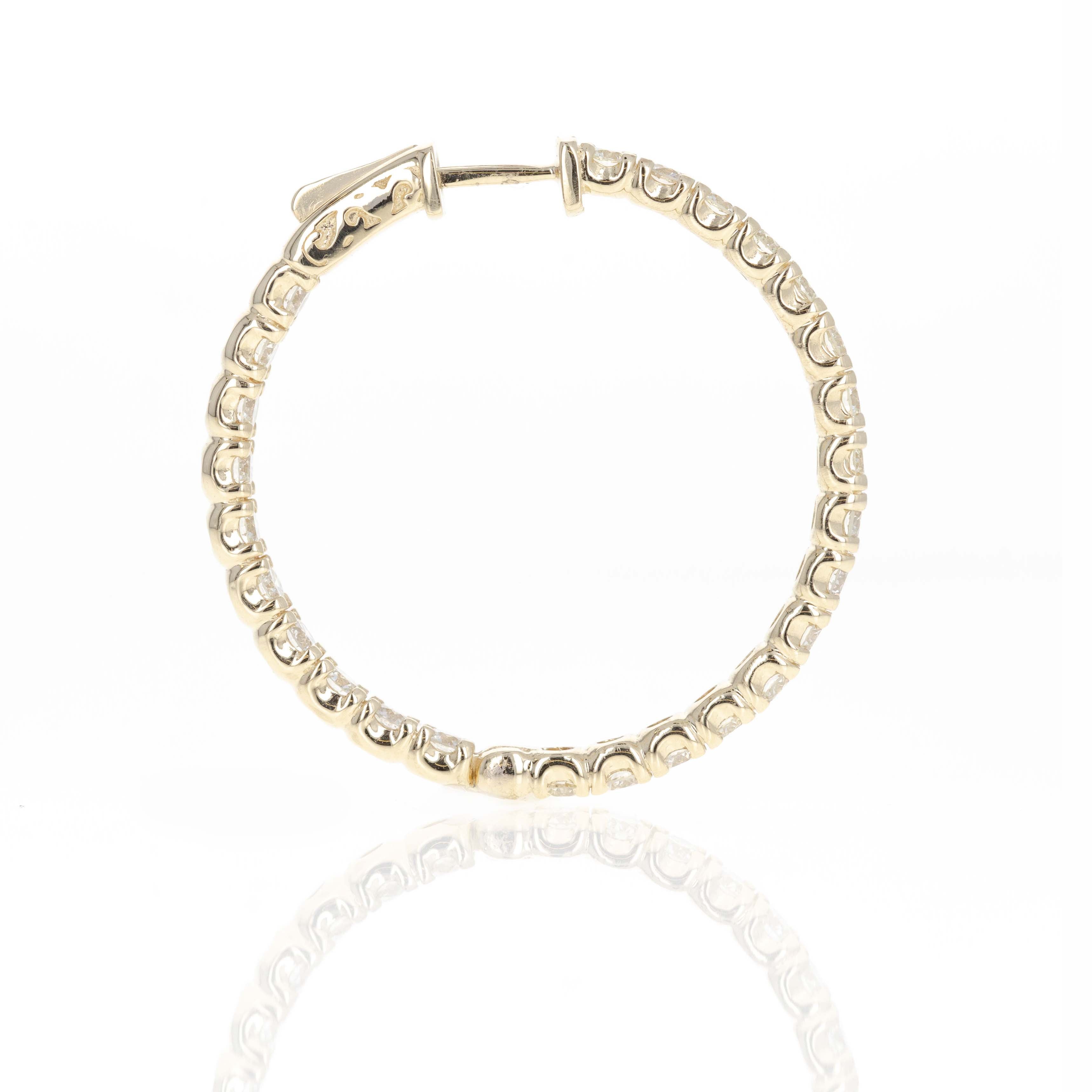 14K Yellow Gold 5.28 Carat Round Diamond Inside-Out Round Hoop Earrings - Queen May