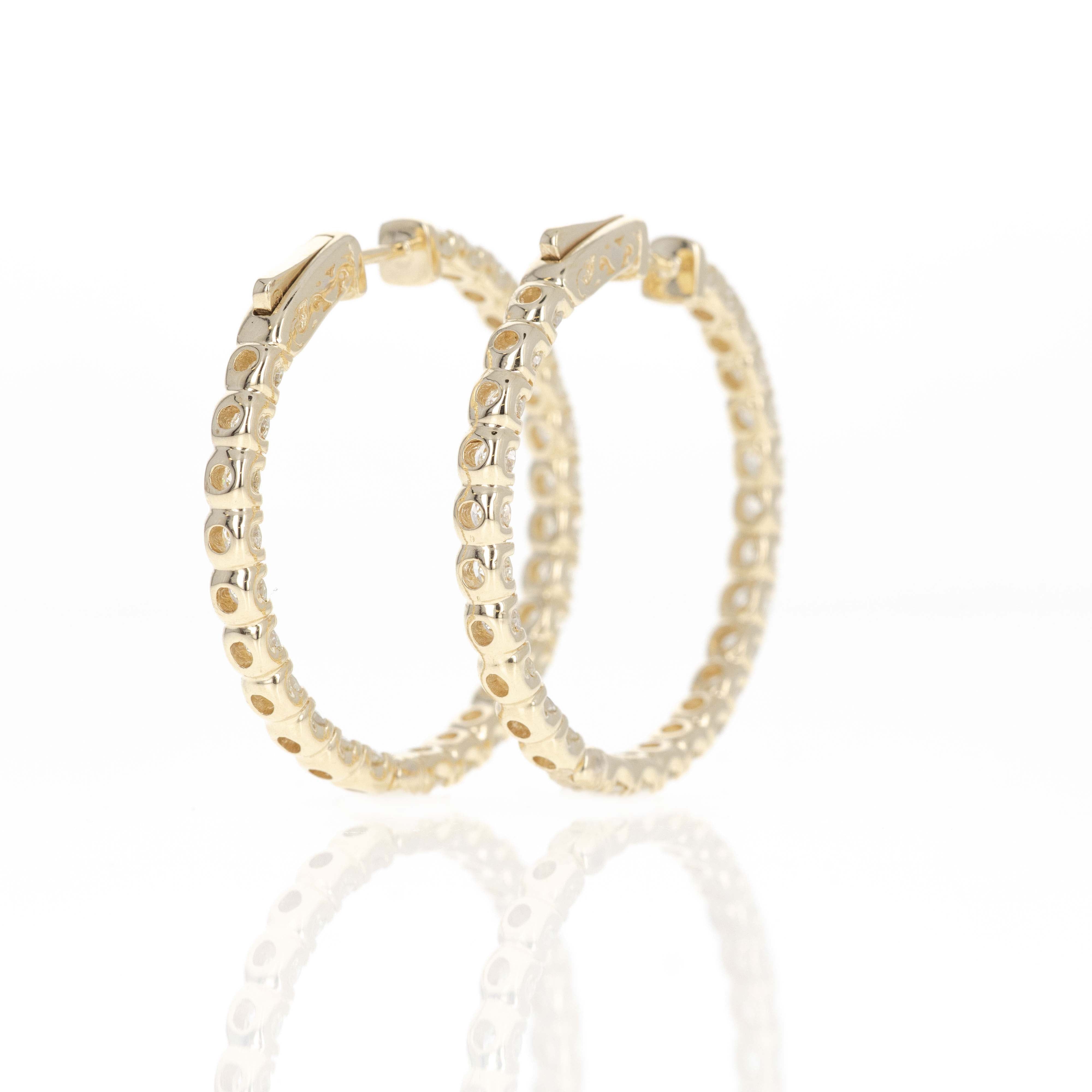 14K Yellow Gold 5.28 Carat Round Diamond Inside-Out Round Hoop Earrings - Queen May