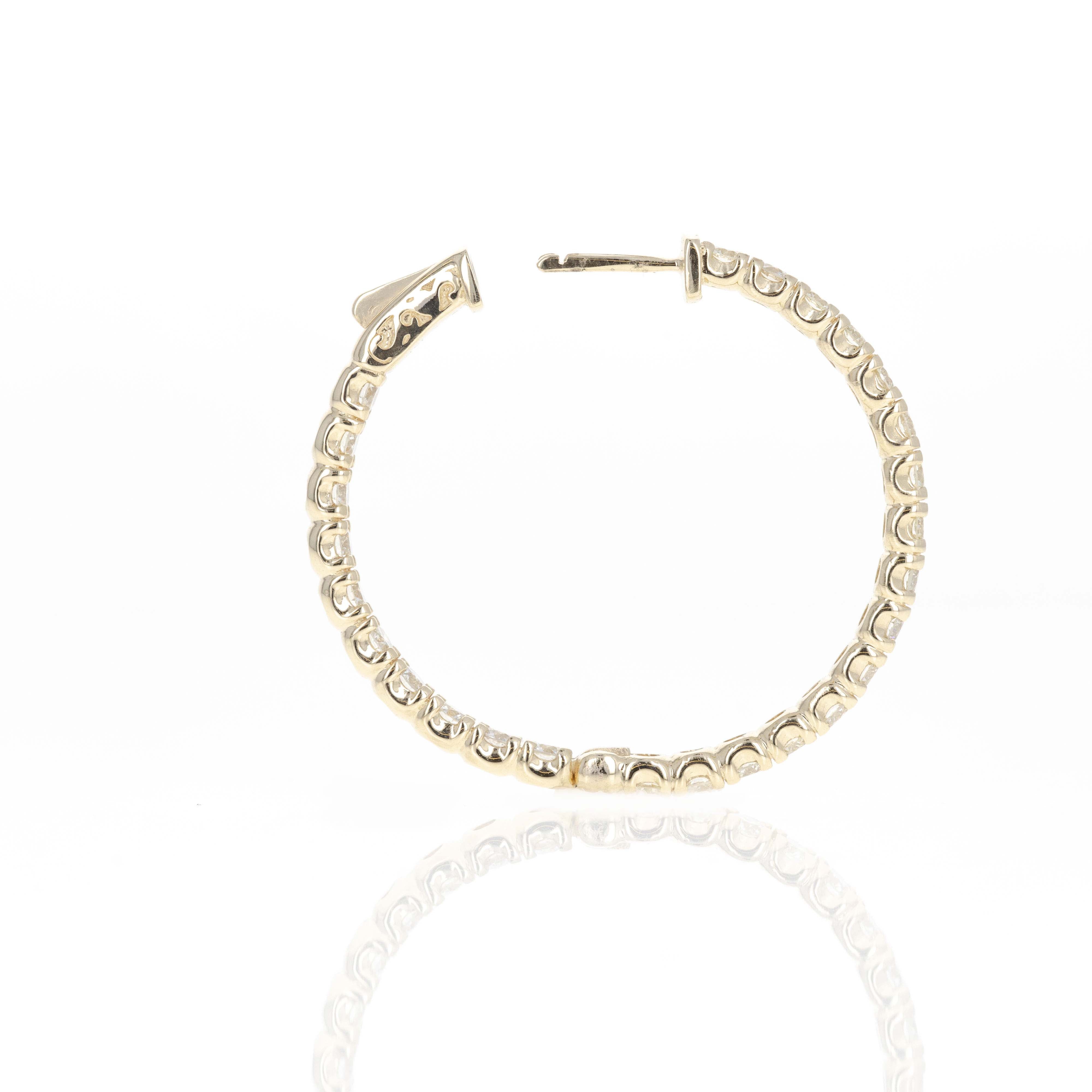 14K Yellow Gold 5.28 Carat Round Diamond Inside-Out Round Hoop Earrings - Queen May