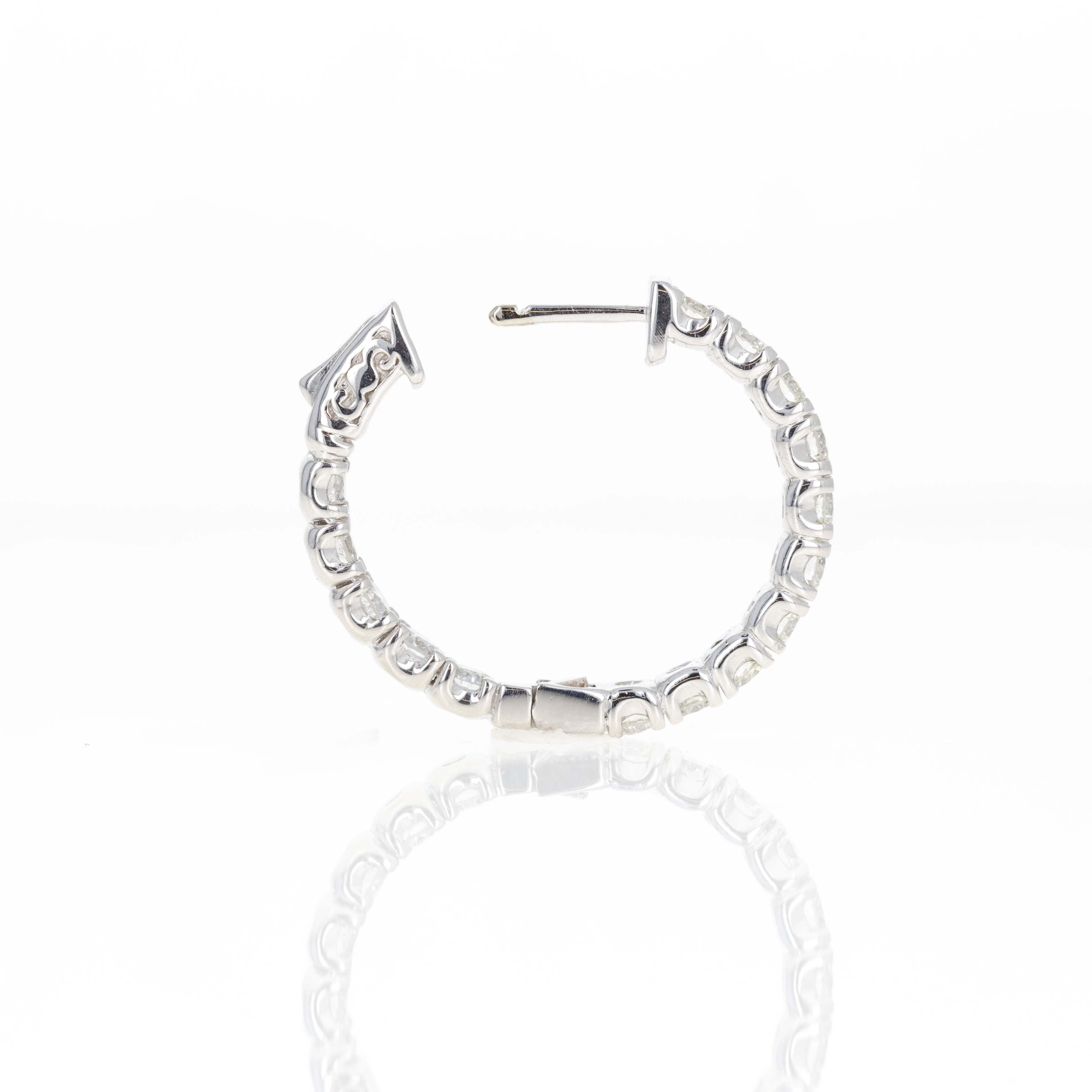 14K White Gold 3.37 Carat Round Diamond Inside-Out Hoop Earrings - Queen May