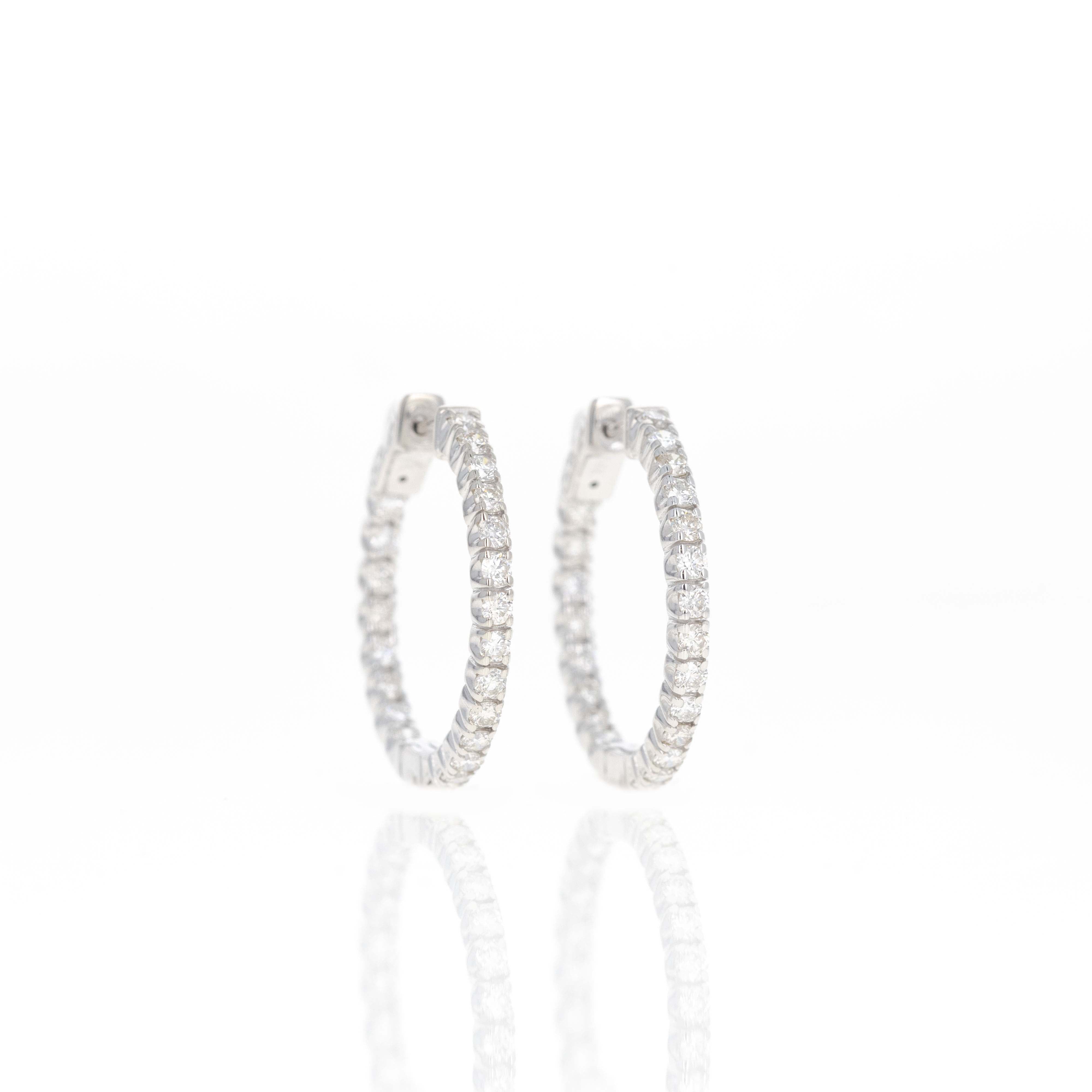 14K White Gold 1.39 Carat Round Diamond Inside-Out Hoop Earrings - Queen May