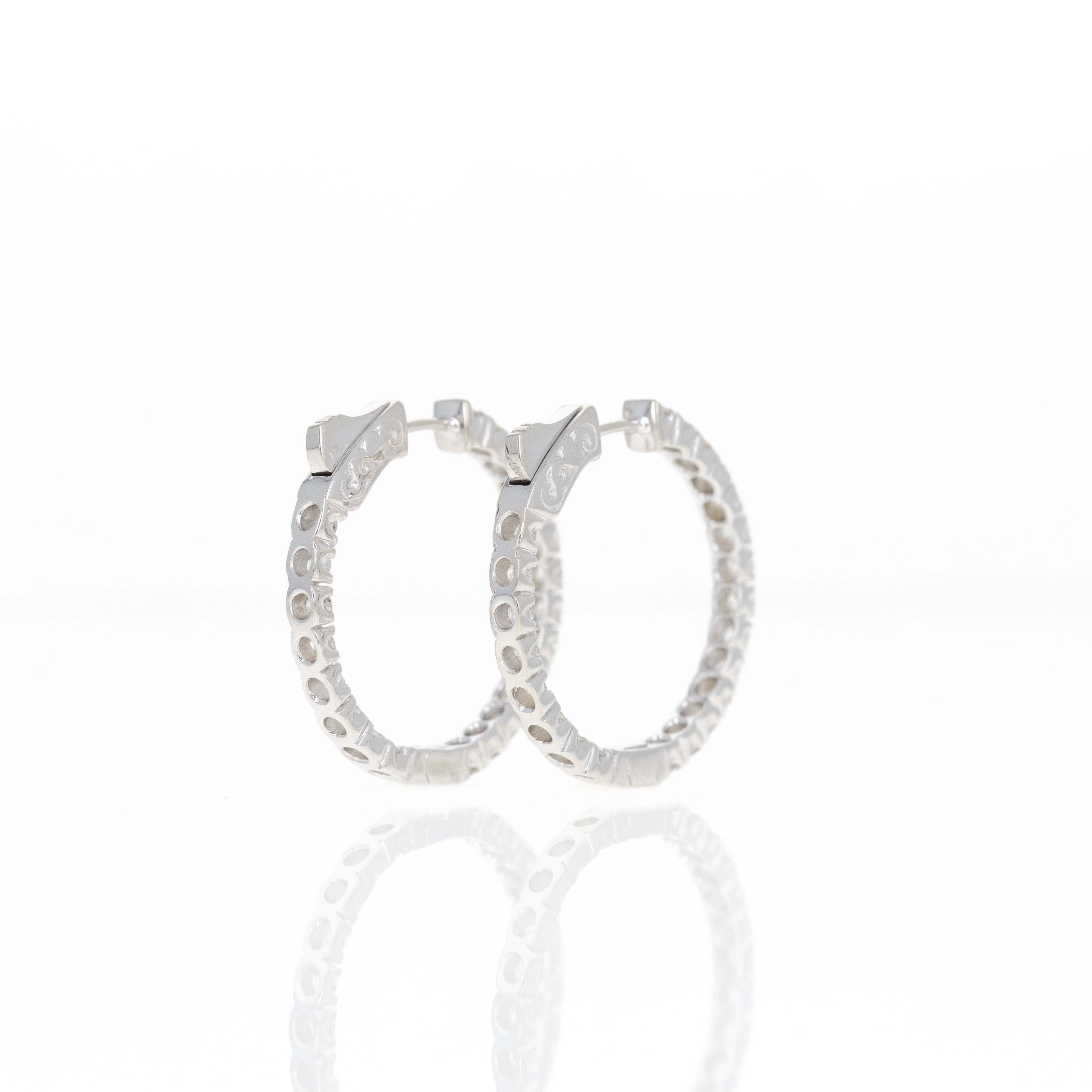 14K White Gold 1.39 Carat Round Diamond Inside-Out Hoop Earrings - Queen May