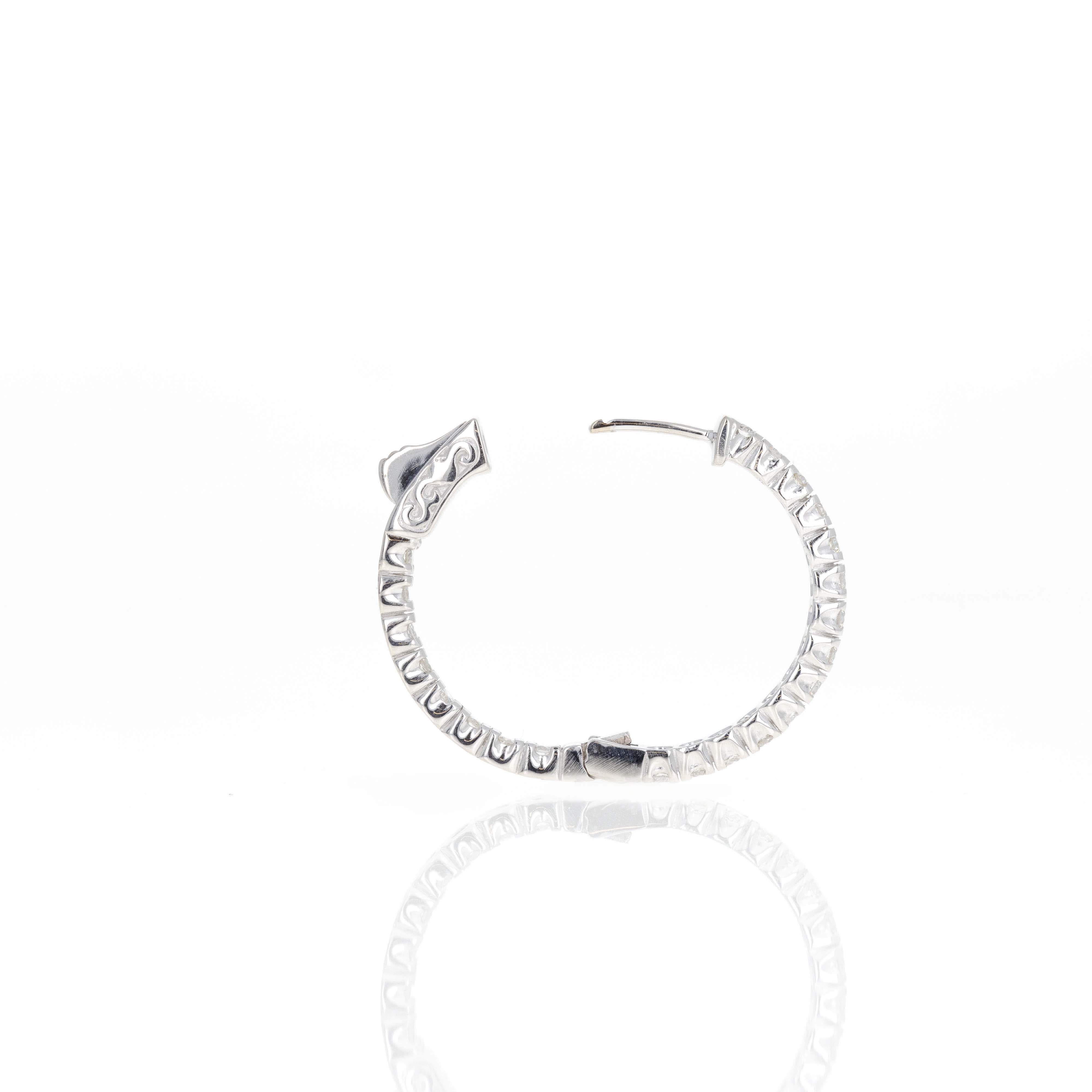 14K White Gold 1.39 Carat Round Diamond Inside-Out Hoop Earrings - Queen May