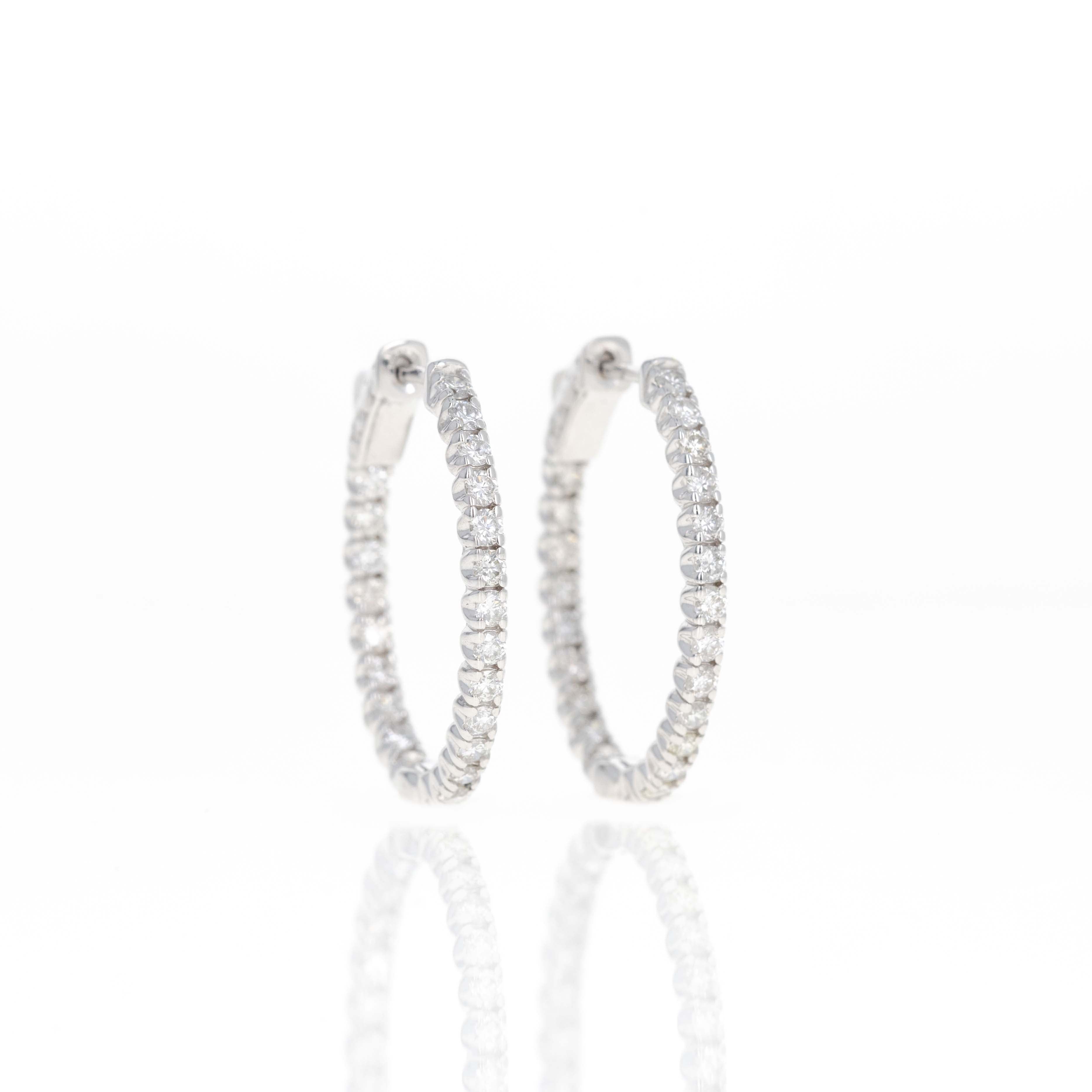 14K White Gold 1.48 Carat Round Diamond Inside-Out Oval Hoop Earrings - Queen May