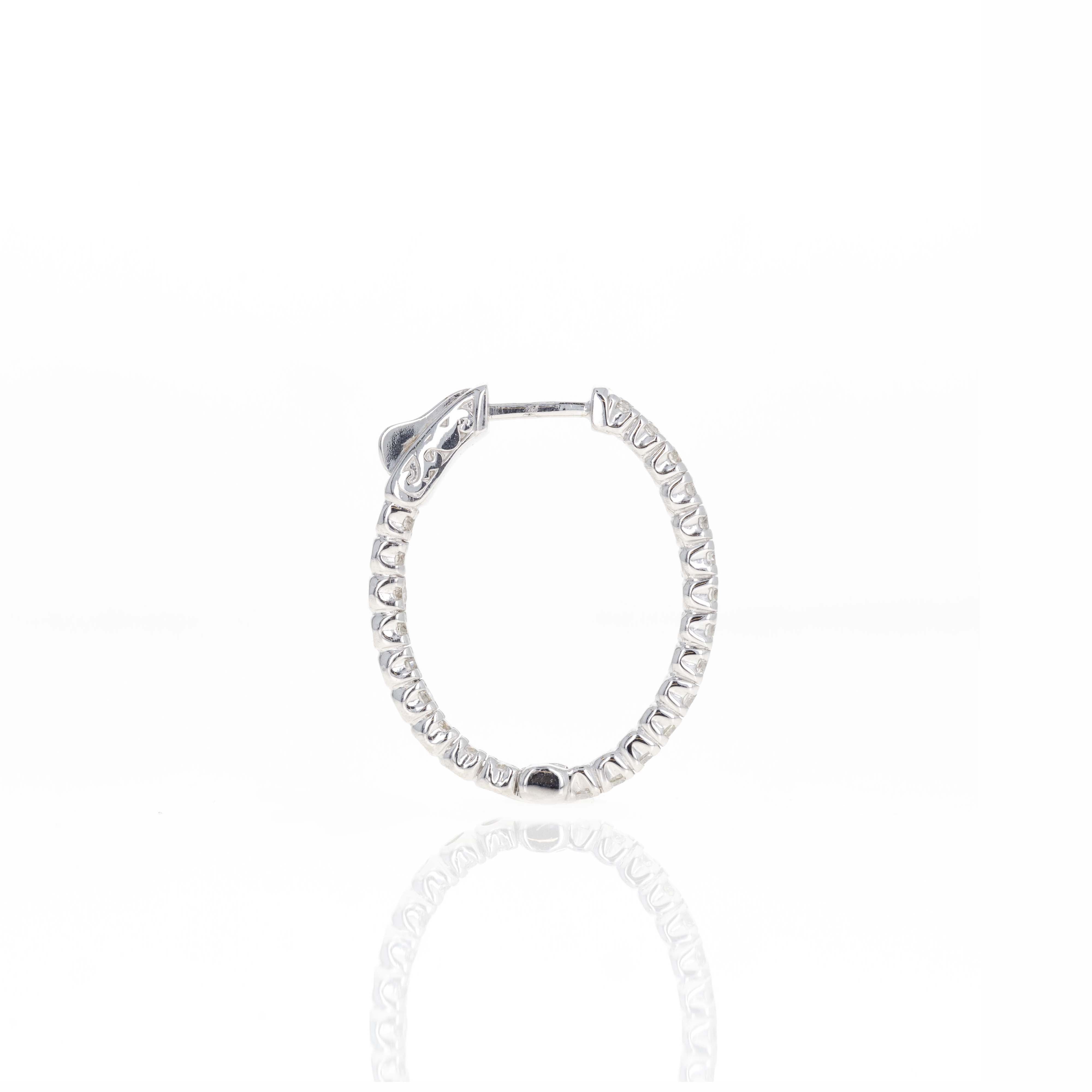 14K White Gold 1.48 Carat Round Diamond Inside-Out Oval Hoop Earrings - Queen May