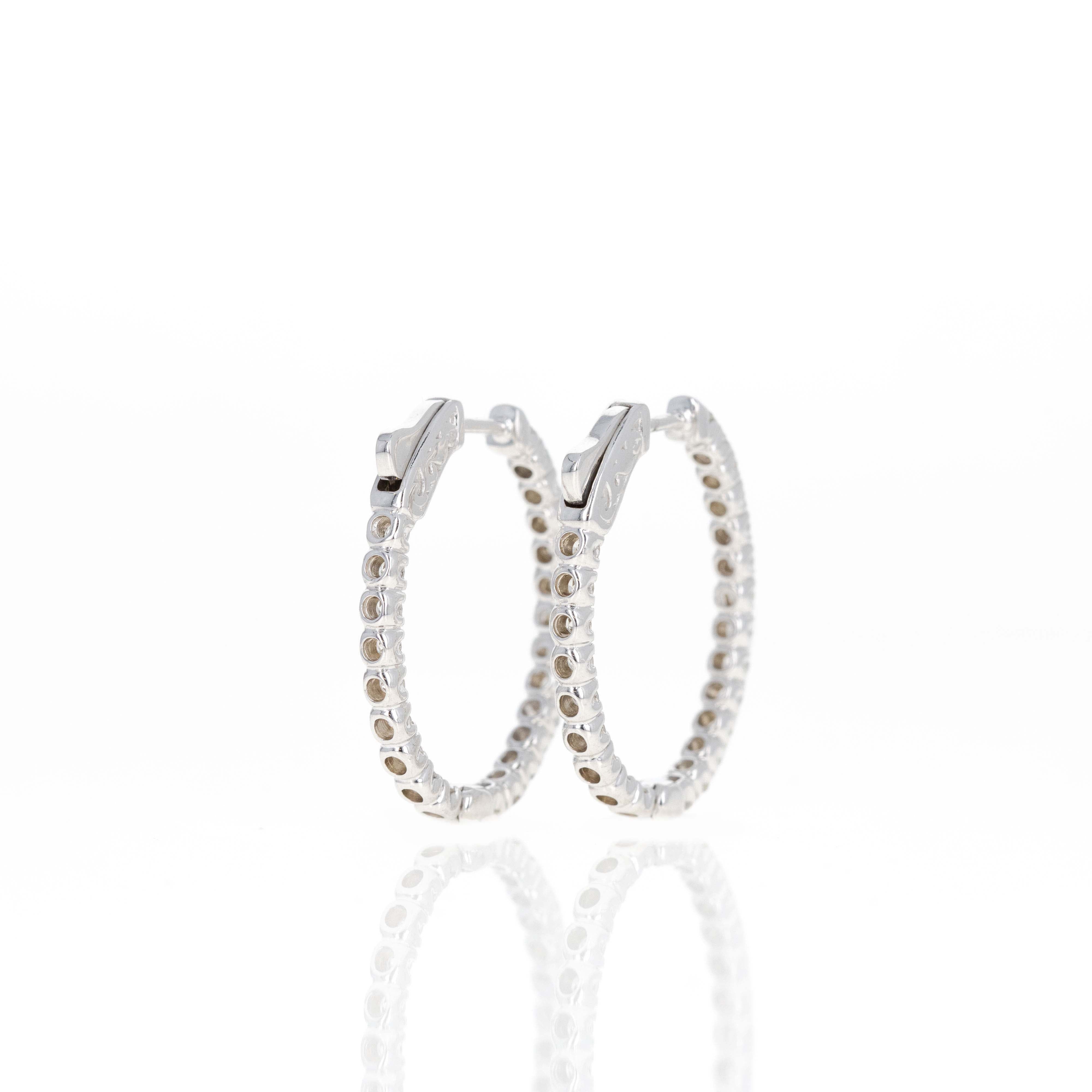 14K White Gold 1.48 Carat Round Diamond Inside-Out Oval Hoop Earrings - Queen May