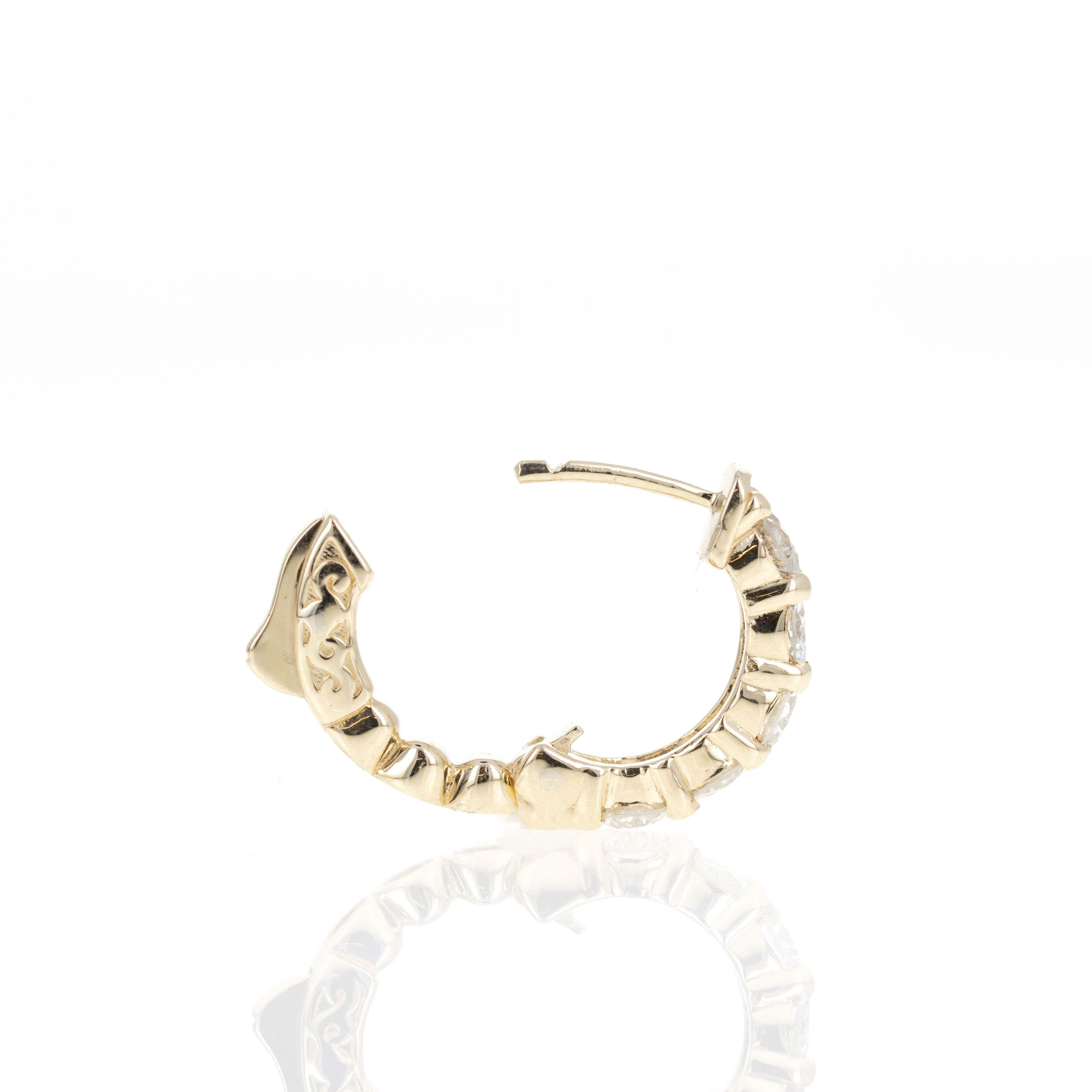 14K Yellow Gold 1.85 Carat Round Diamond Huggie Hoop Earrings - Queen May