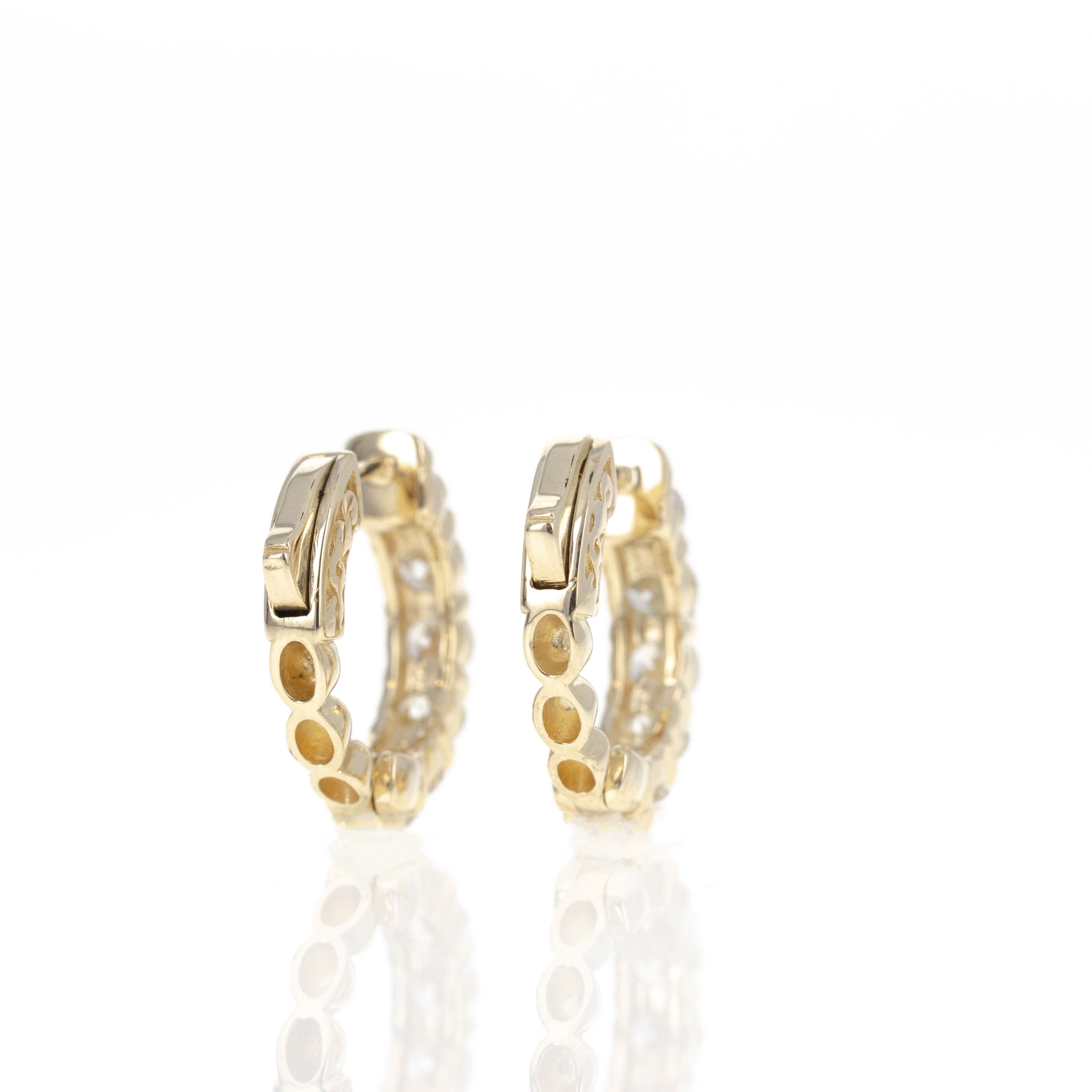 14K Yellow Gold 1.85 Carat Round Diamond Huggie Hoop Earrings - Queen May