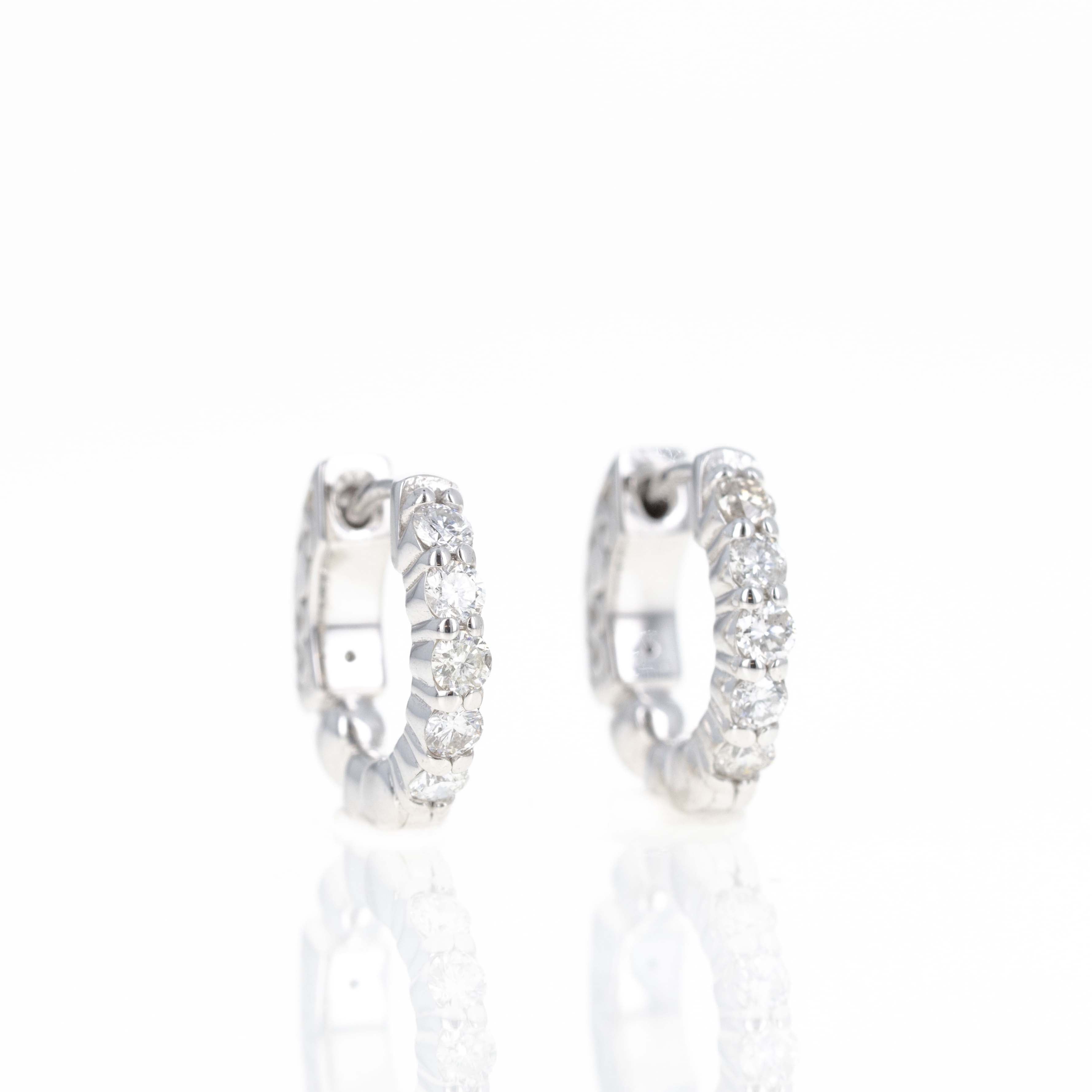 14K White Gold 0.51 Carat Round Diamond Huggie Hoop Earrings - Queen May