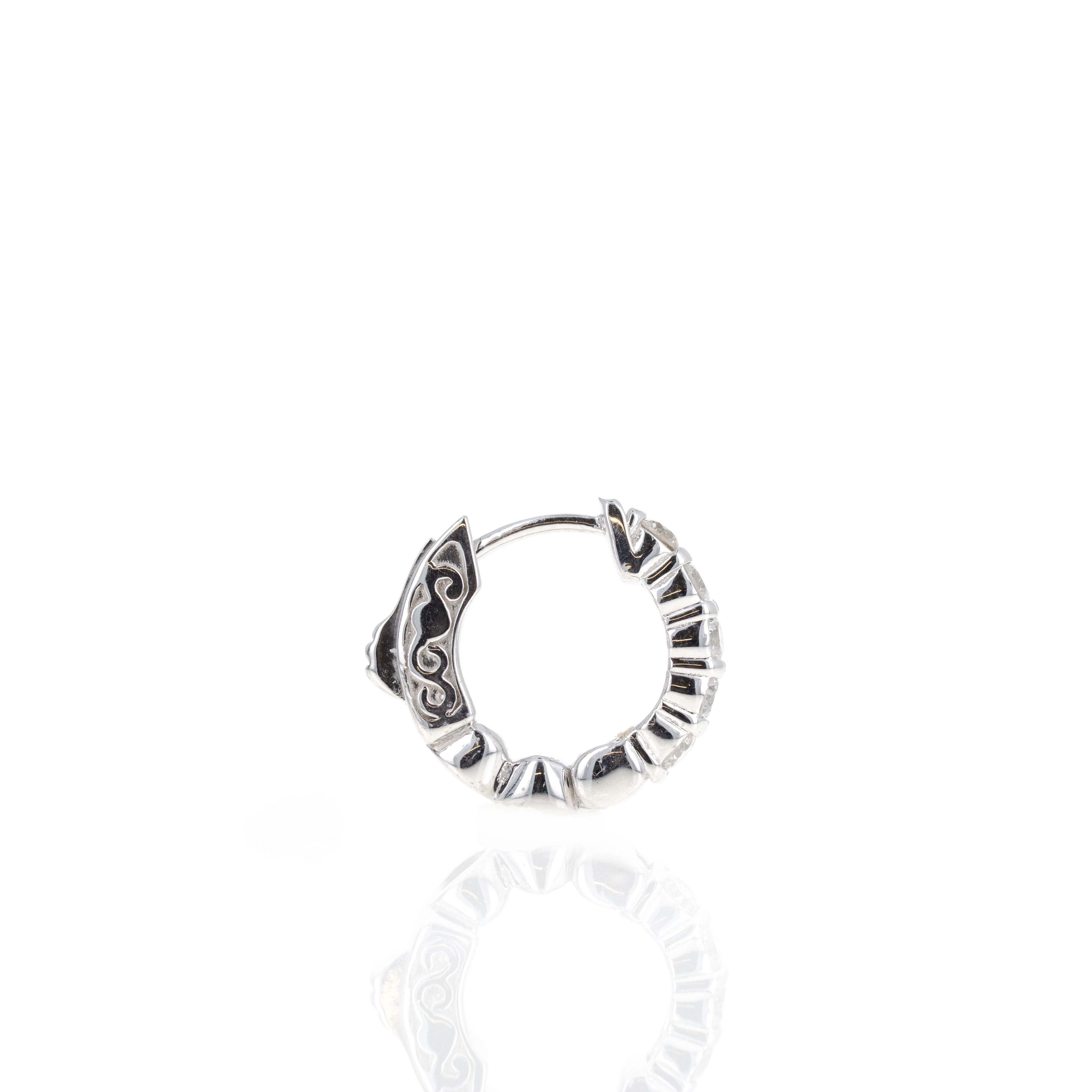 14K White Gold 0.51 Carat Round Diamond Huggie Hoop Earrings - Queen May