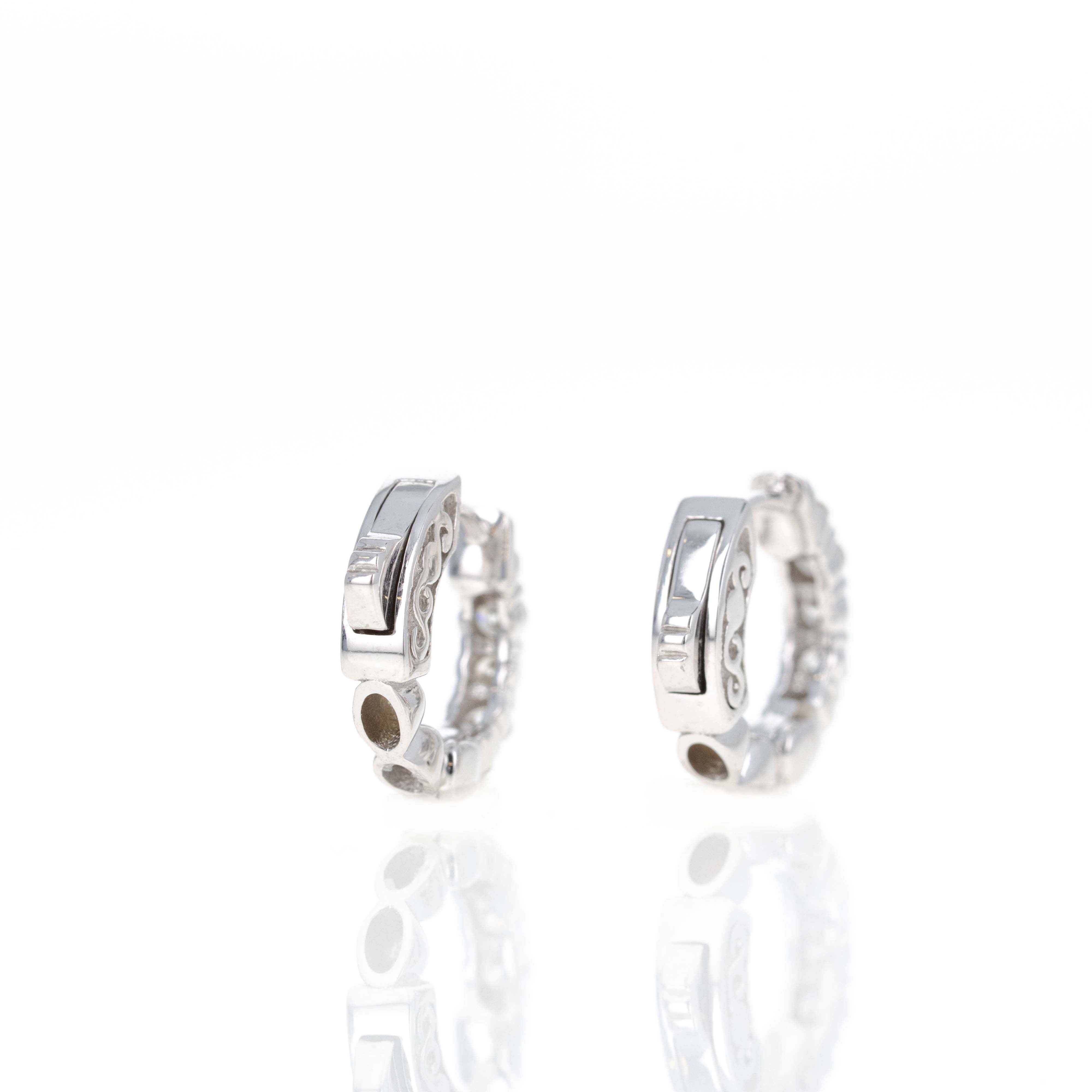 14K White Gold 0.51 Carat Round Diamond Huggie Hoop Earrings - Queen May