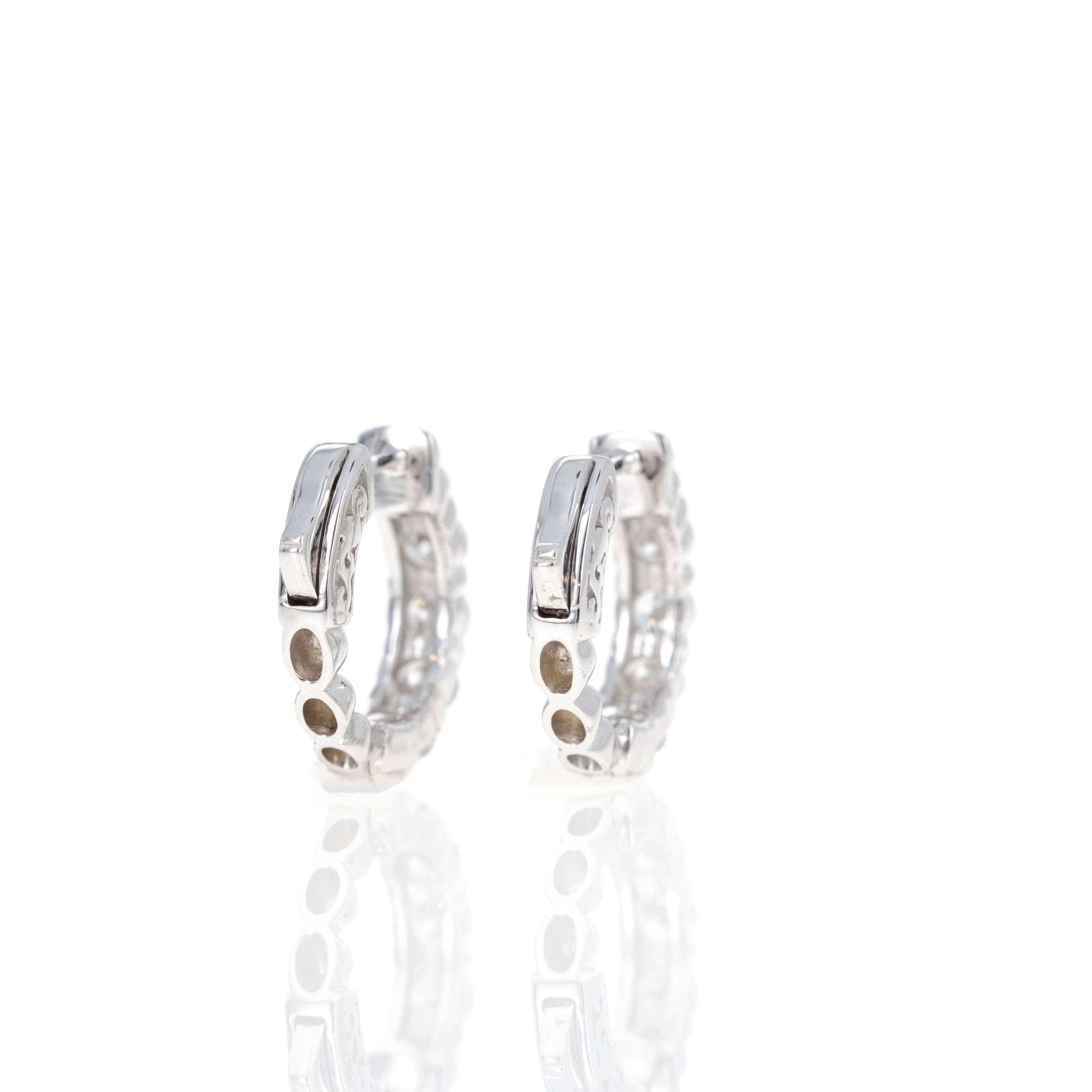 14K White Gold 1.55 Carat Round Diamond Huggie Hoop Earrings - Queen May