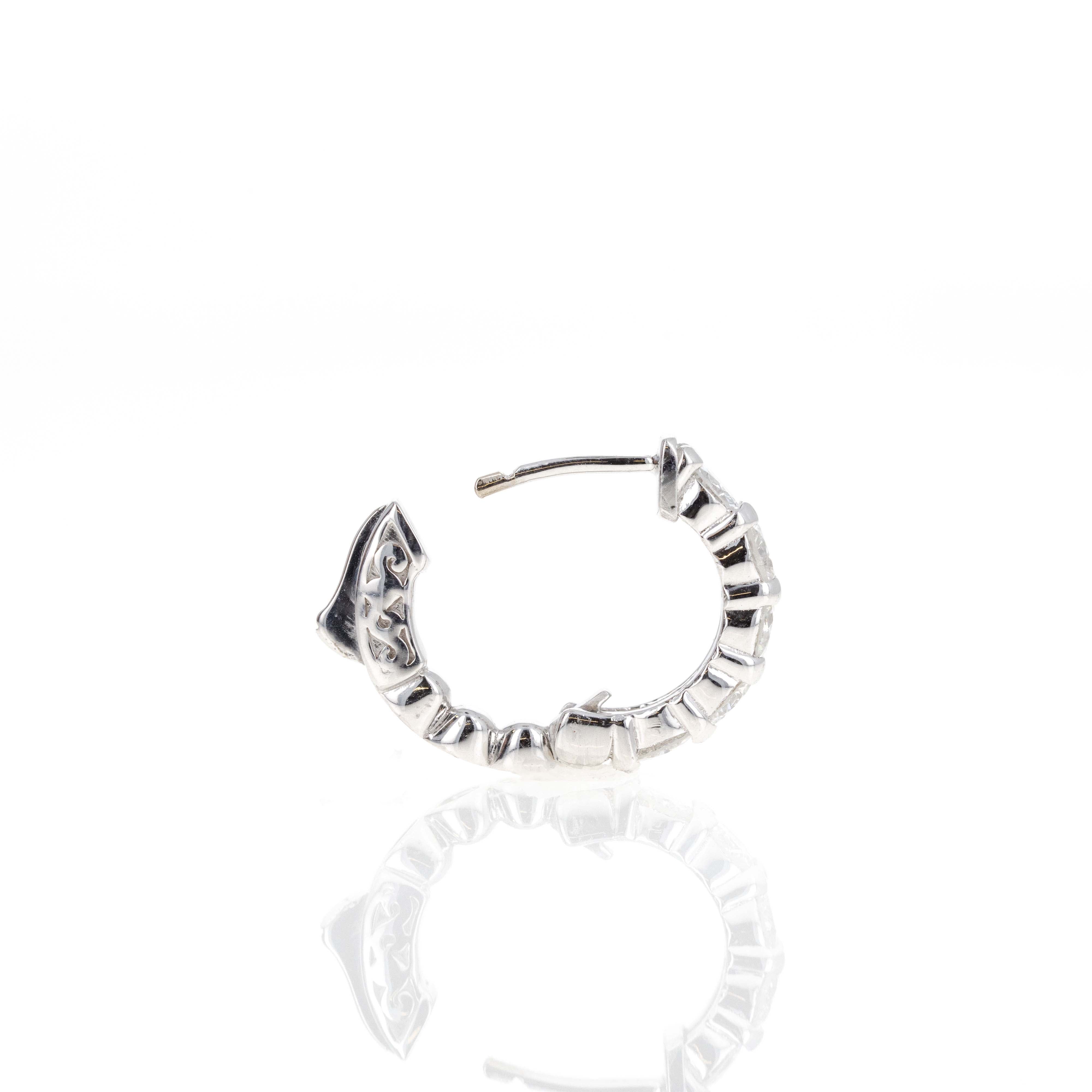 14K White Gold 1.55 Carat Round Diamond Huggie Hoop Earrings - Queen May