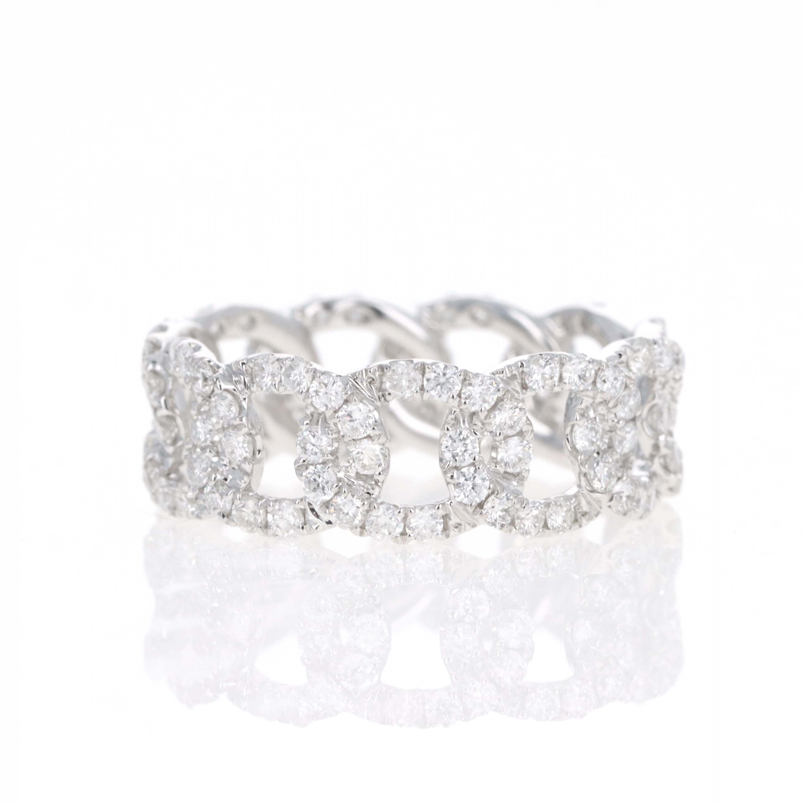 18K White Gold 1.48 Carat Pave Diamond Cuban Link Band - Queen May