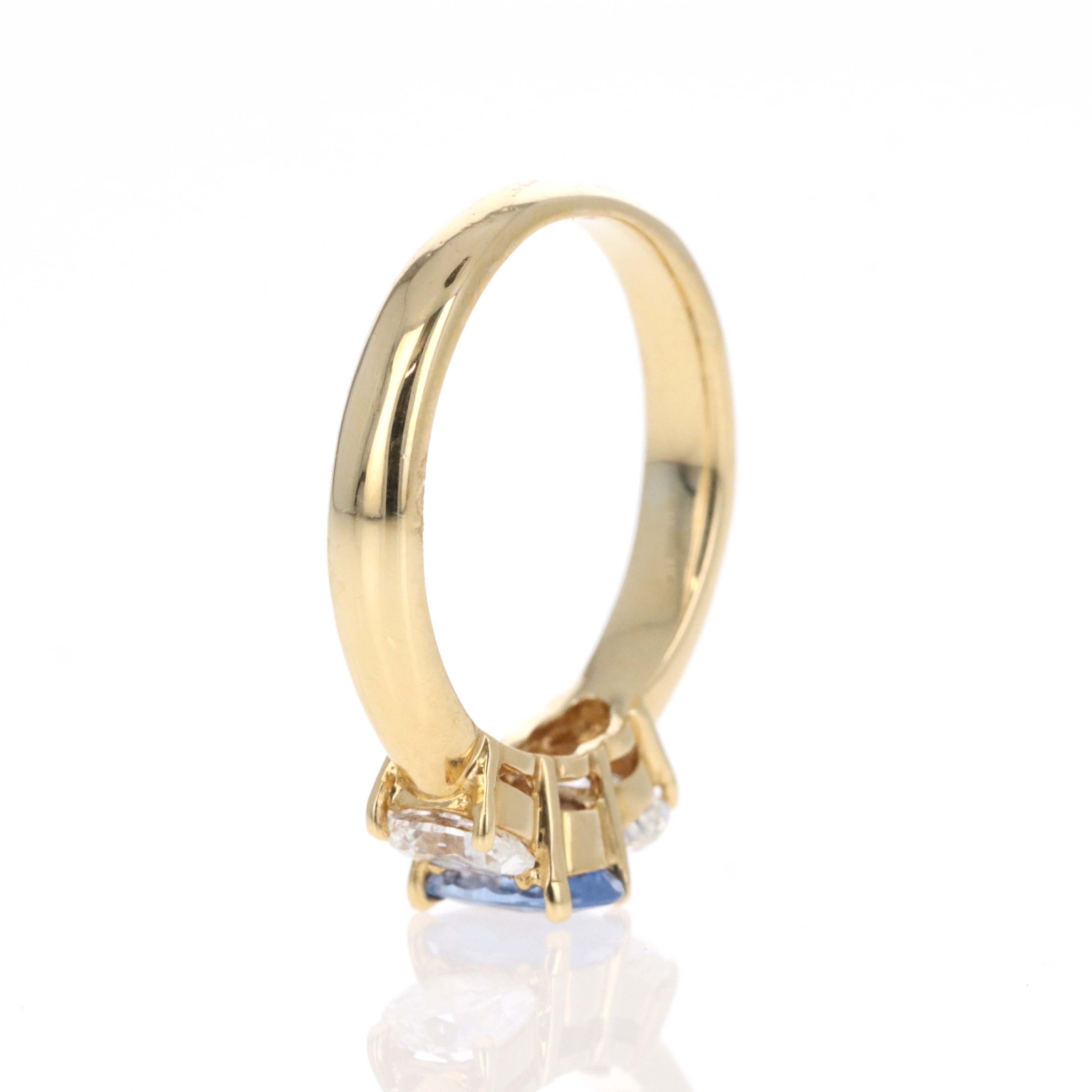 18K Yellow Gold 0.74 Carat Sapphire Diamond Three Stone Ring - Queen May
