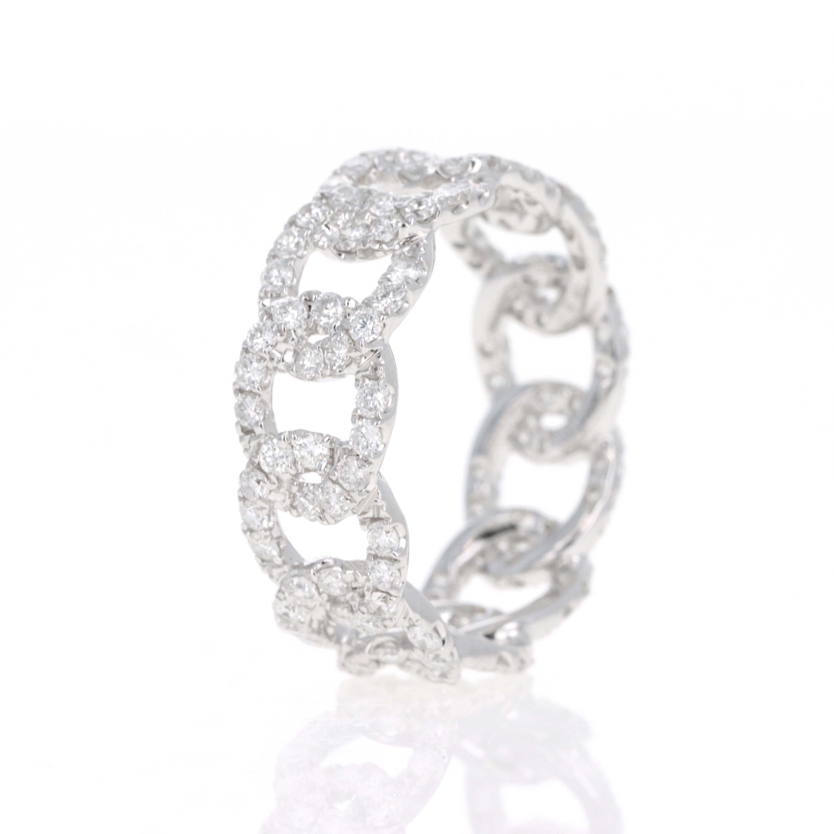 18K White Gold 1.48 Carat Pave Diamond Cuban Link Band - Queen May