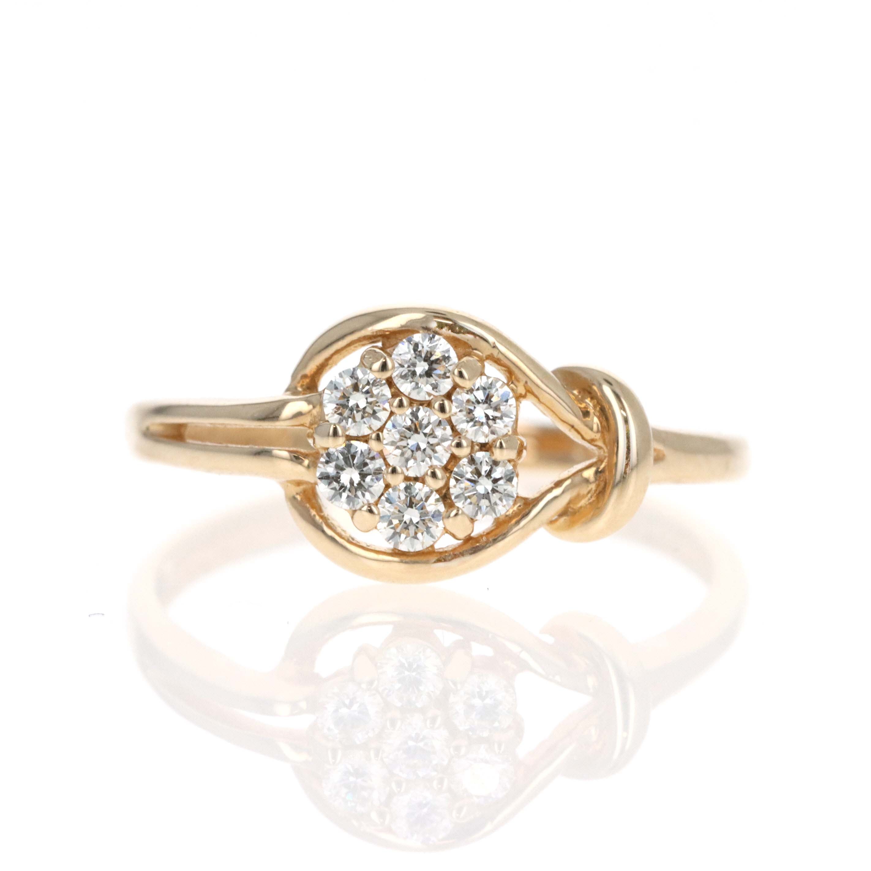 14K Yellow Gold Diamond Cluster Love Knot Ring - Queen May