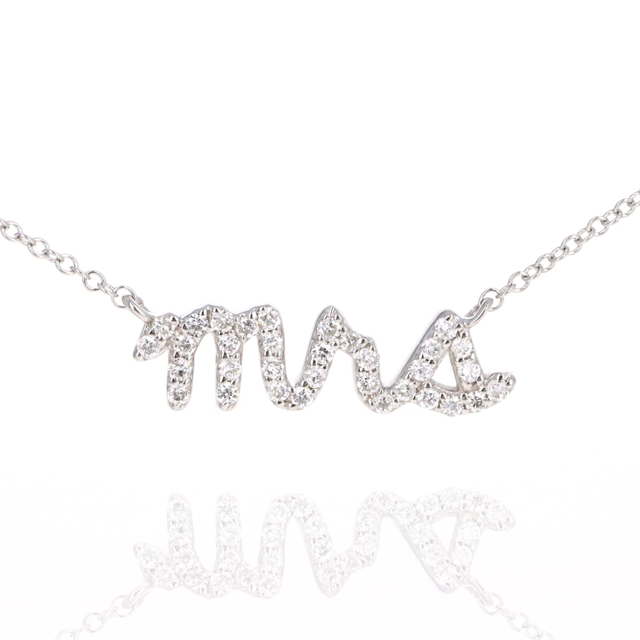 14K Gold Diamond Mrs Pendant Necklace